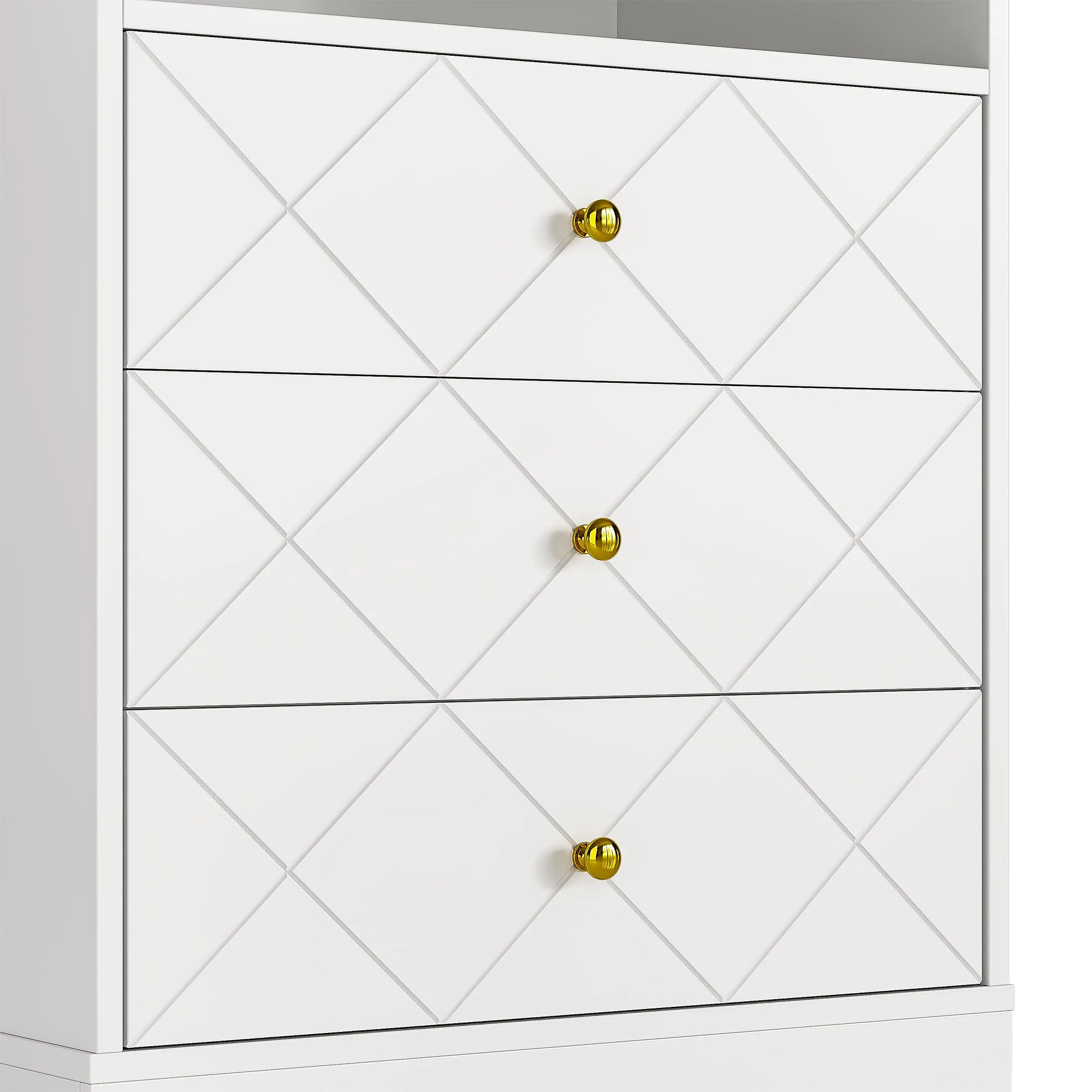 May Color Large White 3 Drawer Dresser Set of 2 with Fluted Panel, Modern Chest of Drawers with Silent Slide Drawers, Wood Accent Nightstand with Storage for Bedroom Living Room, Hallway - Image 109