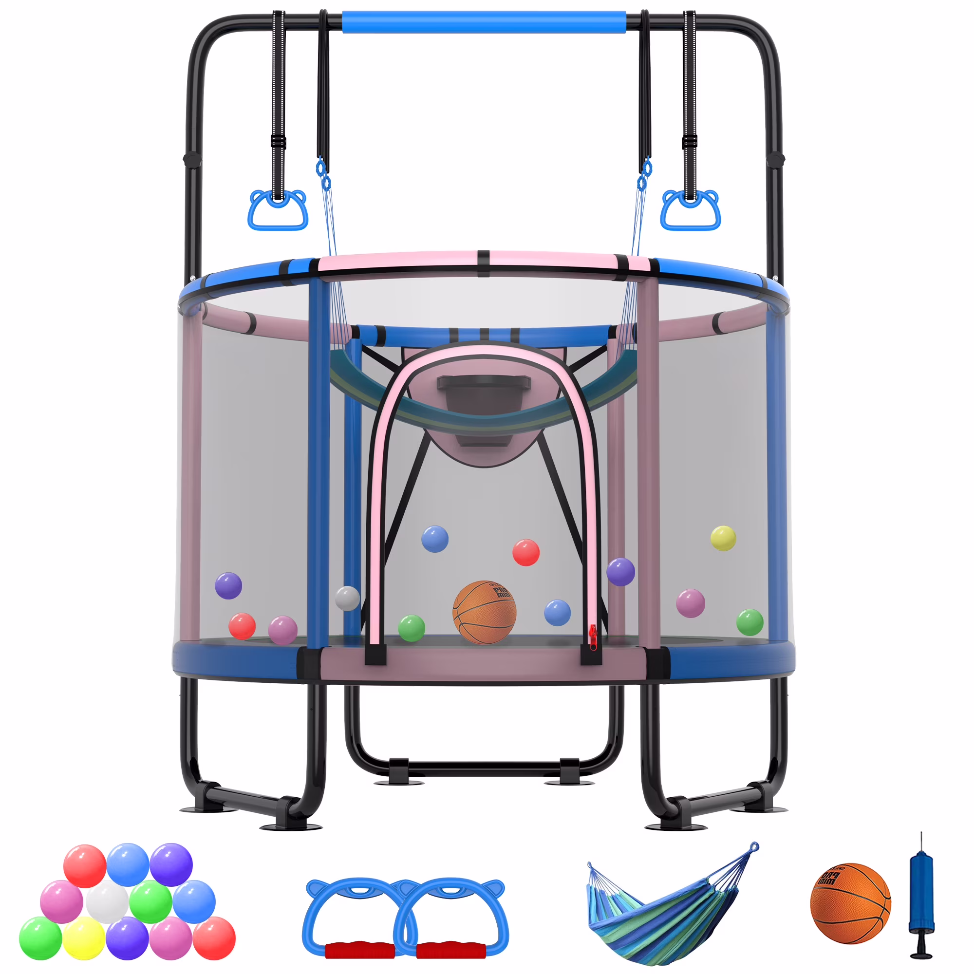 CITYLE Trampoline for Kids 600LBS 60'' 5FT Toddler Trampoline Indoor Outdoor with Basketball Hoop, Swing, Adjustable Bar, Mini Small Trampoline with Enclosure, Gifts for Toddlers, Boys & Girls - Image 3