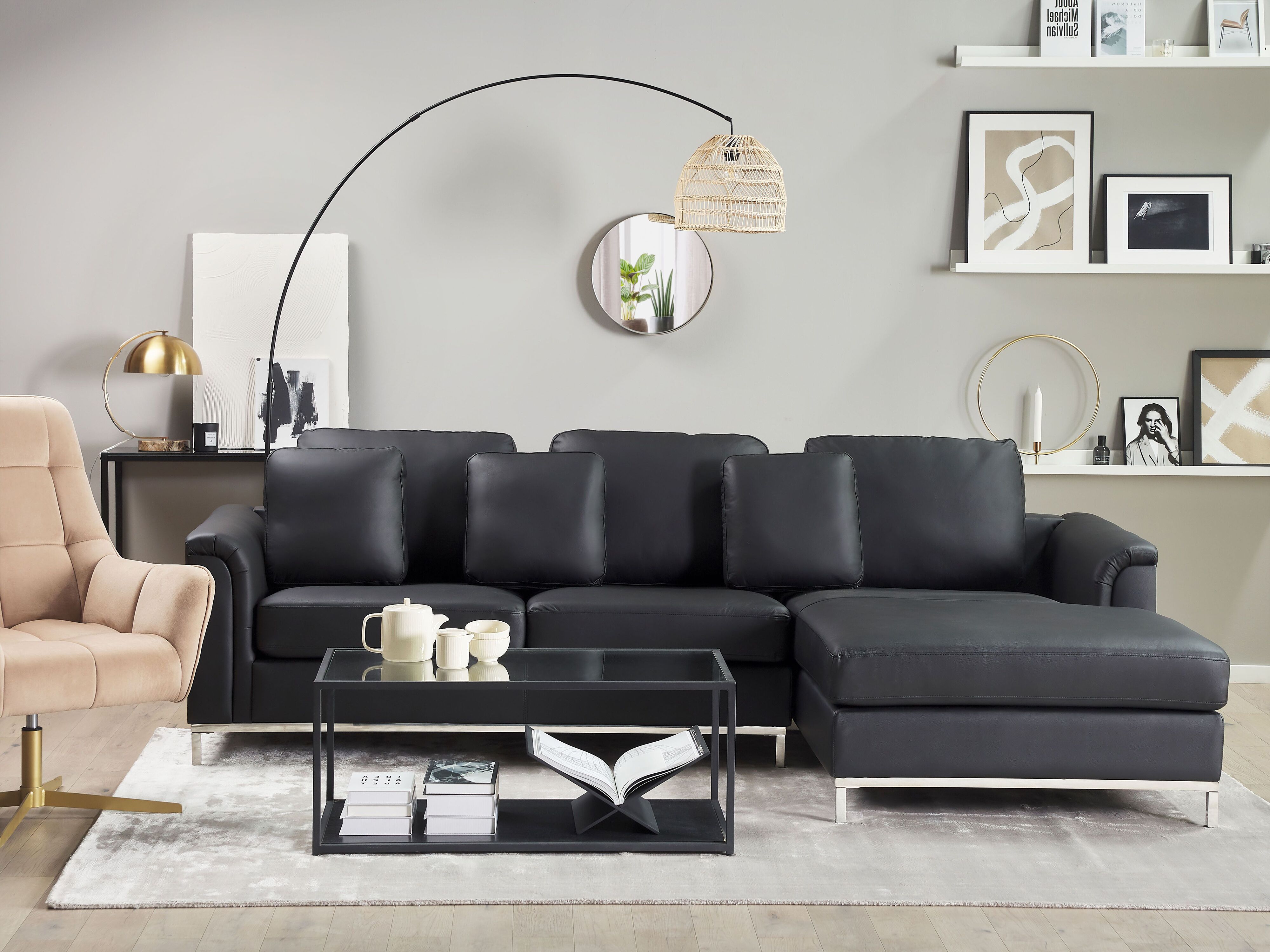 Corner Sofa 4 Seater OSLO Leather Black Left Hand