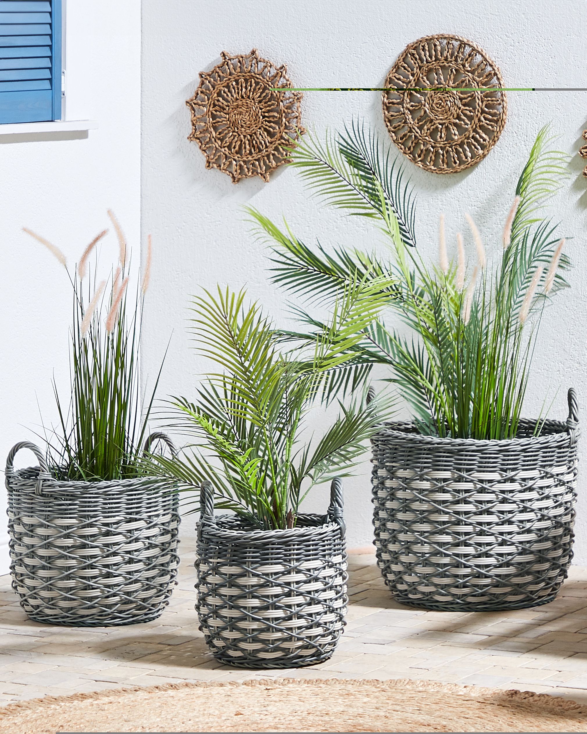 Set of 3 Wicker Planters GEFIRA PE Rattan 31/39/49 cm Grey