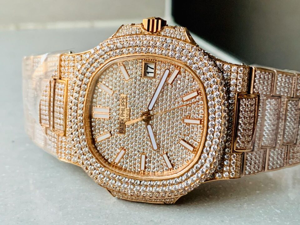 Replica PATEK PHILIPPE ICED Nautilus Jumbo 5711 RG TWF Full Paved Diamonds Dial Case and Bracelet A324 - Top club