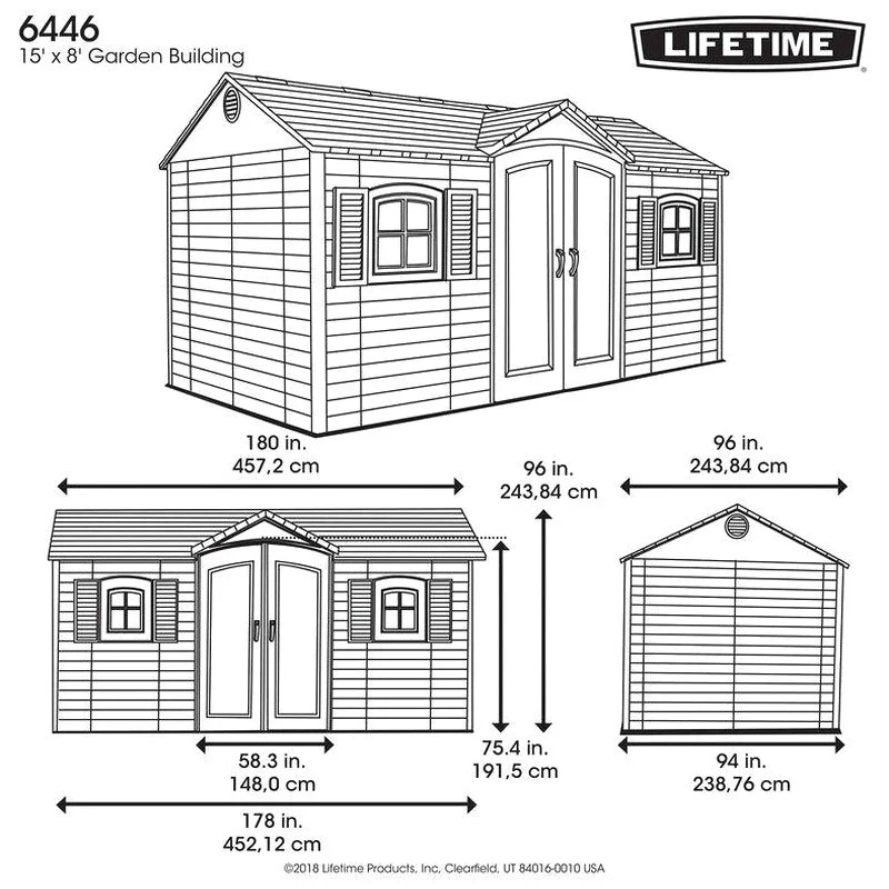 Lifetime Plastic Storage Shed, Side Entry, 15 ft. W x 8 ft. D, Gray/Beige - 6446 - Image 6 Lifetime Plastic Storage Shed, Side Entry, 15 ft. W x 8 ft. D, Gray/Beige - 6446 - Image 6