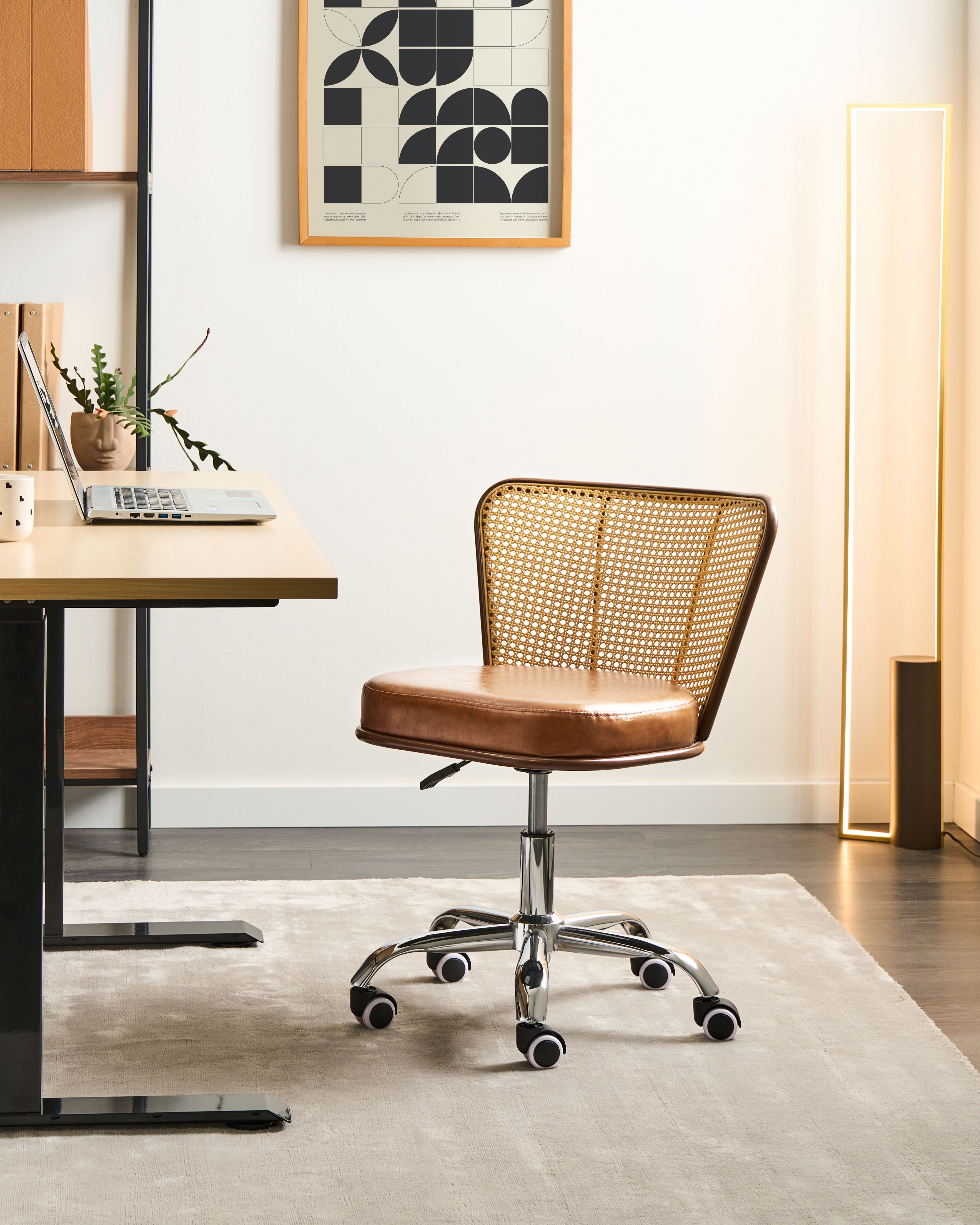 Desk Chair ROSWELL Faux Leather Brown