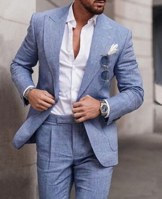 Casual Solid Color Lapel Collar Pocket One Button Blazer & Pants 2Pcs Set