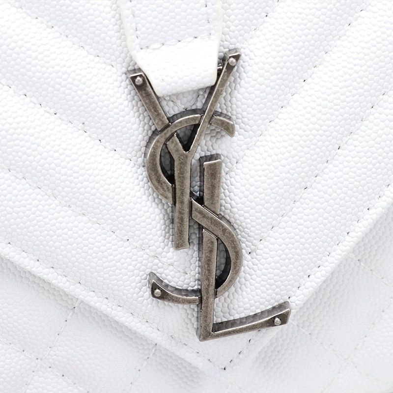 Saint Laurent Medium Envelope Chain Bag In Mixed Grained Matelasse Leather White Silver - 1:1High-quality replica