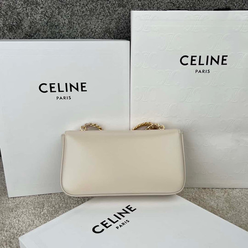 CELINE TRIOMPHE shiny cow leather chain shoulder bag white