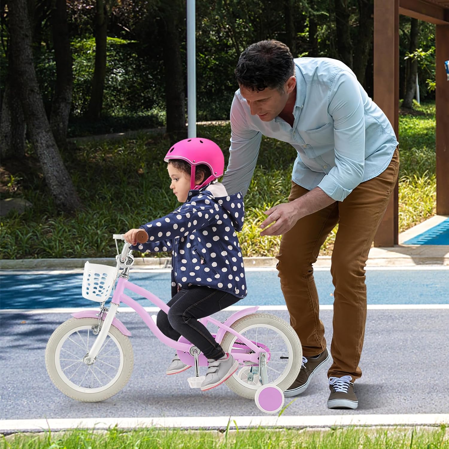 HONEY JOY Kids Bike, 12 14 16 18 20 Inch Toddler Bikes w/Training Wheels, Handbrake & Coaster Brake, Fully Enclosed Chain, Adjustable Handlebar & Seat, Kids Bicycle w/Basket, Girls Boys Bike 3-8