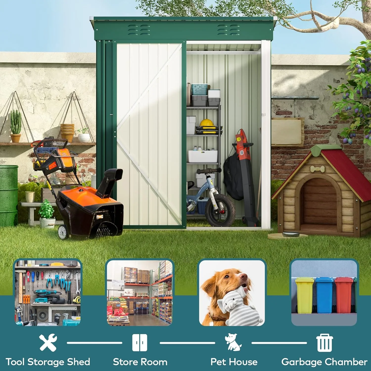 5'x3' Outdoor Storage Shed, Lofka Metal Storage Tool Shed with Single Lockable Door, for Bike| Garden Tools| Patio, Grey - Image 29