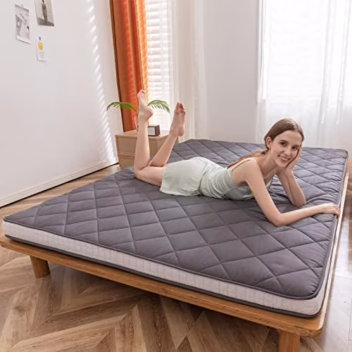 Japanese Floor Futon Mattress King Size, Floor Bed for Adults, Roll Up Folding Mattress, Diamond Patterned Japanese Futon Bed, Dark Grey - Image 8
