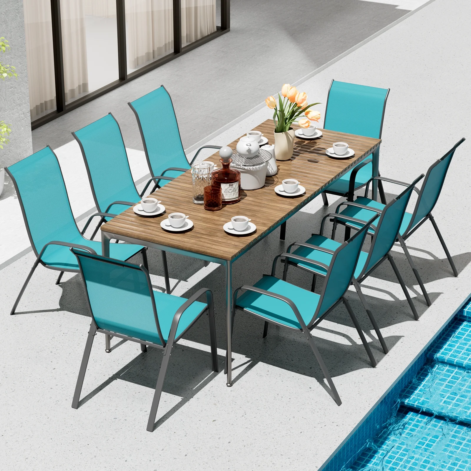 Arlopu 8Pcs Patio Dining Chairs Outdoor Stackable Armrest Chairs for Lawn Garden Backyard - Image 17