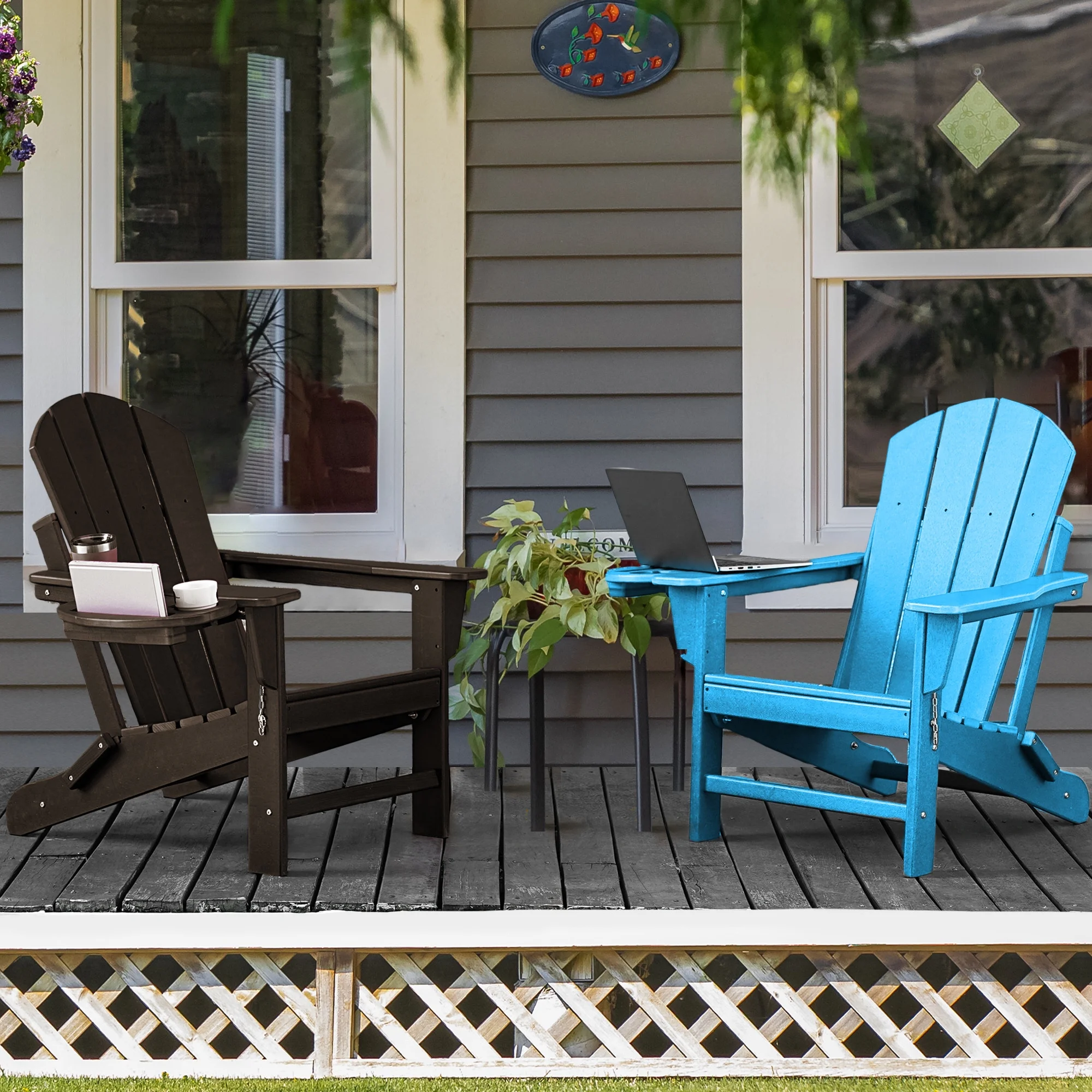 FOOWIN HDPE Plastic Adirondack Chairs Set of 4, Black - Image 89