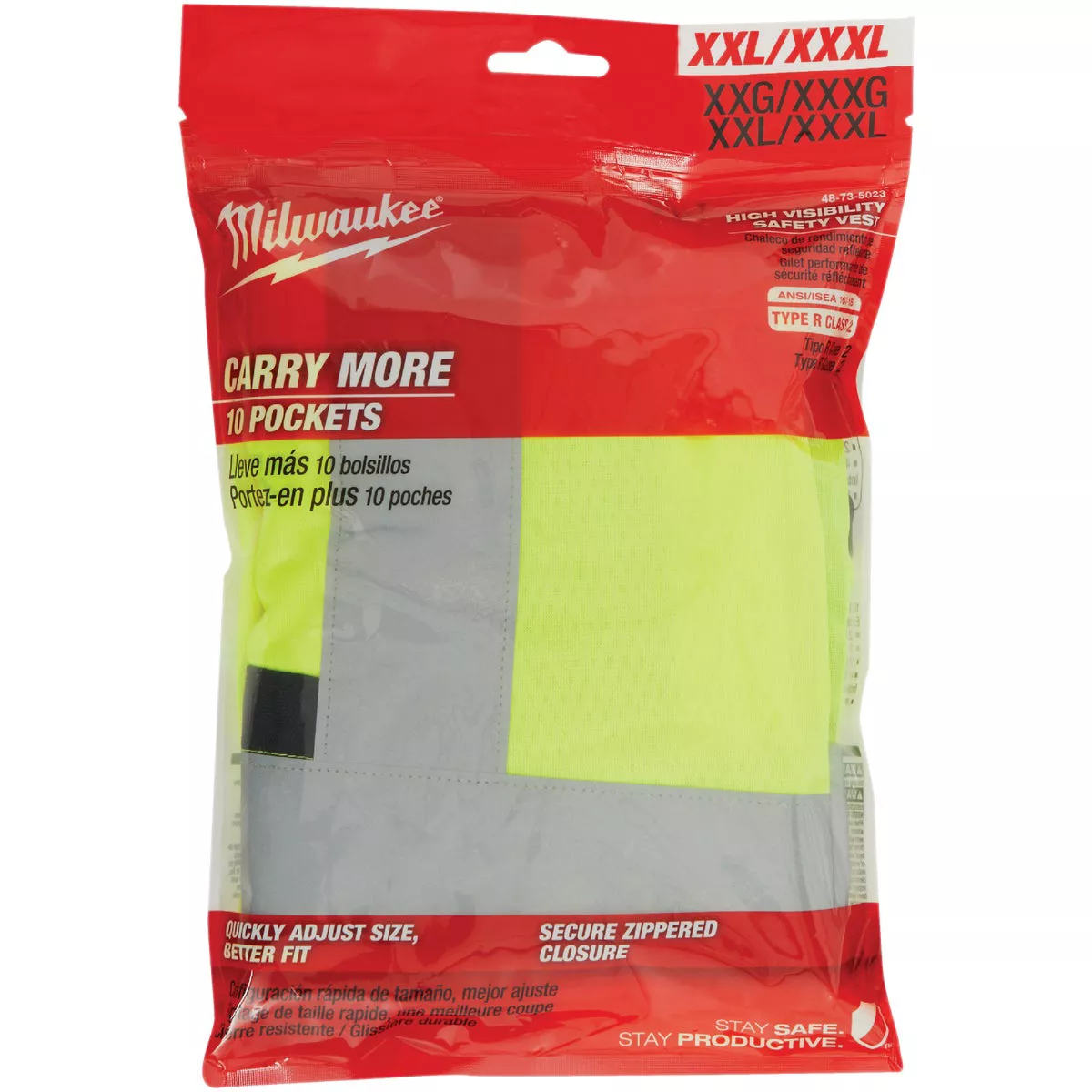 Milwaukee ANSI Class 2 Hi Vis Yellow Safety Vest, 2XL/3XL