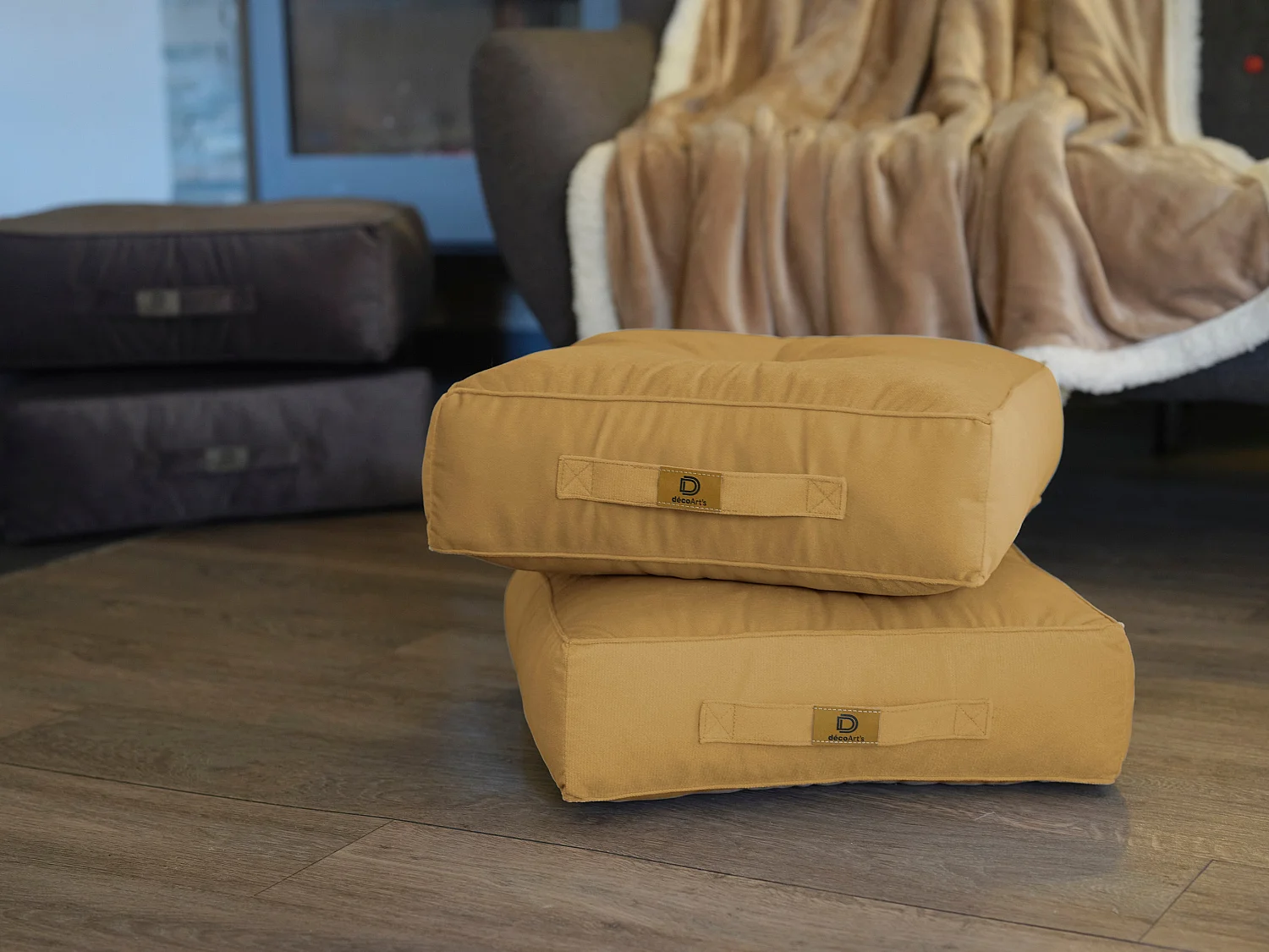 Pouf en velours 40 x 40 x 14 cm ensemble de 2 - beige