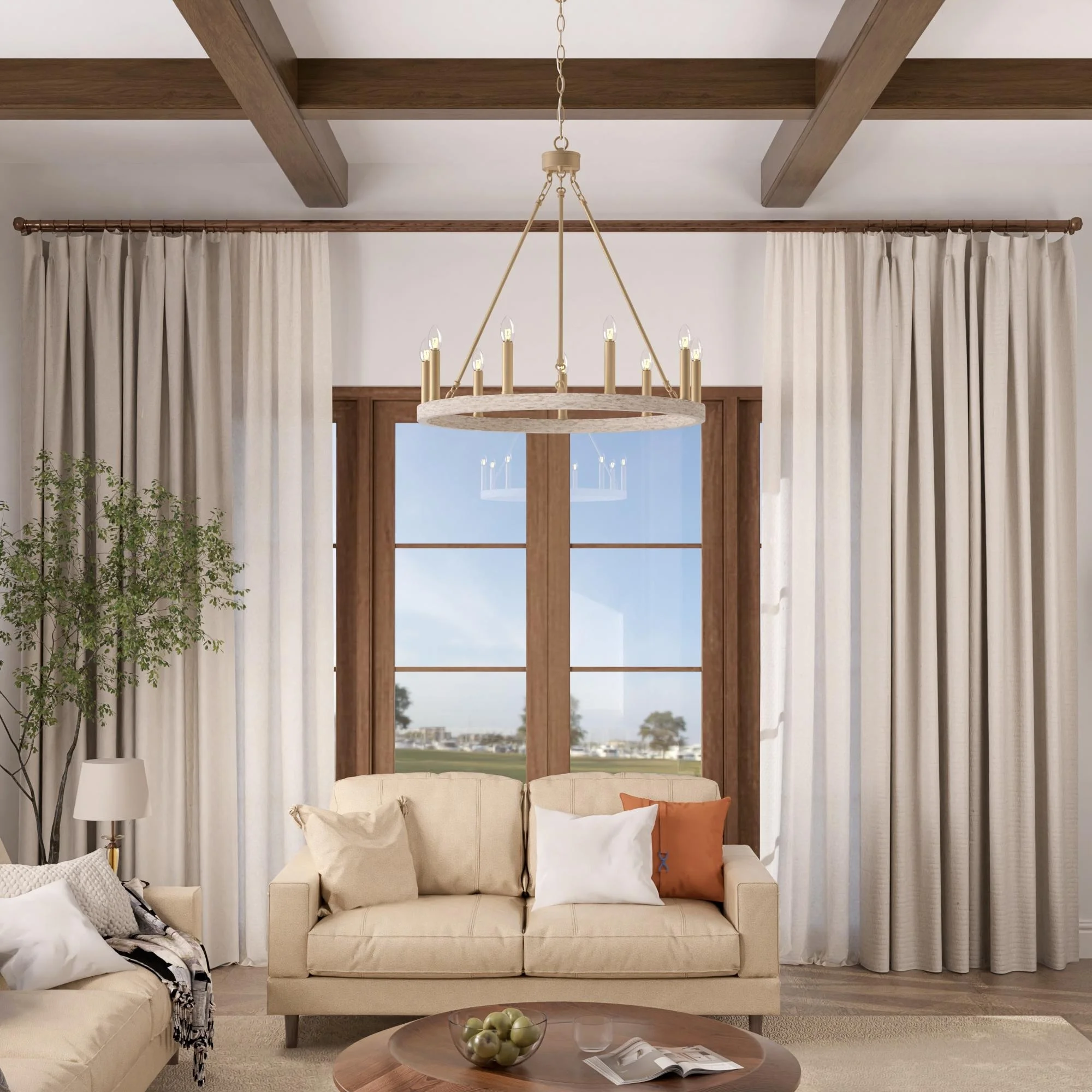 ACROMA  9 - Light Modern Farmhouse Wagon Wheel Chandelier-UL - N/A French Ash & Brass Gold Brushed, Satin Brass