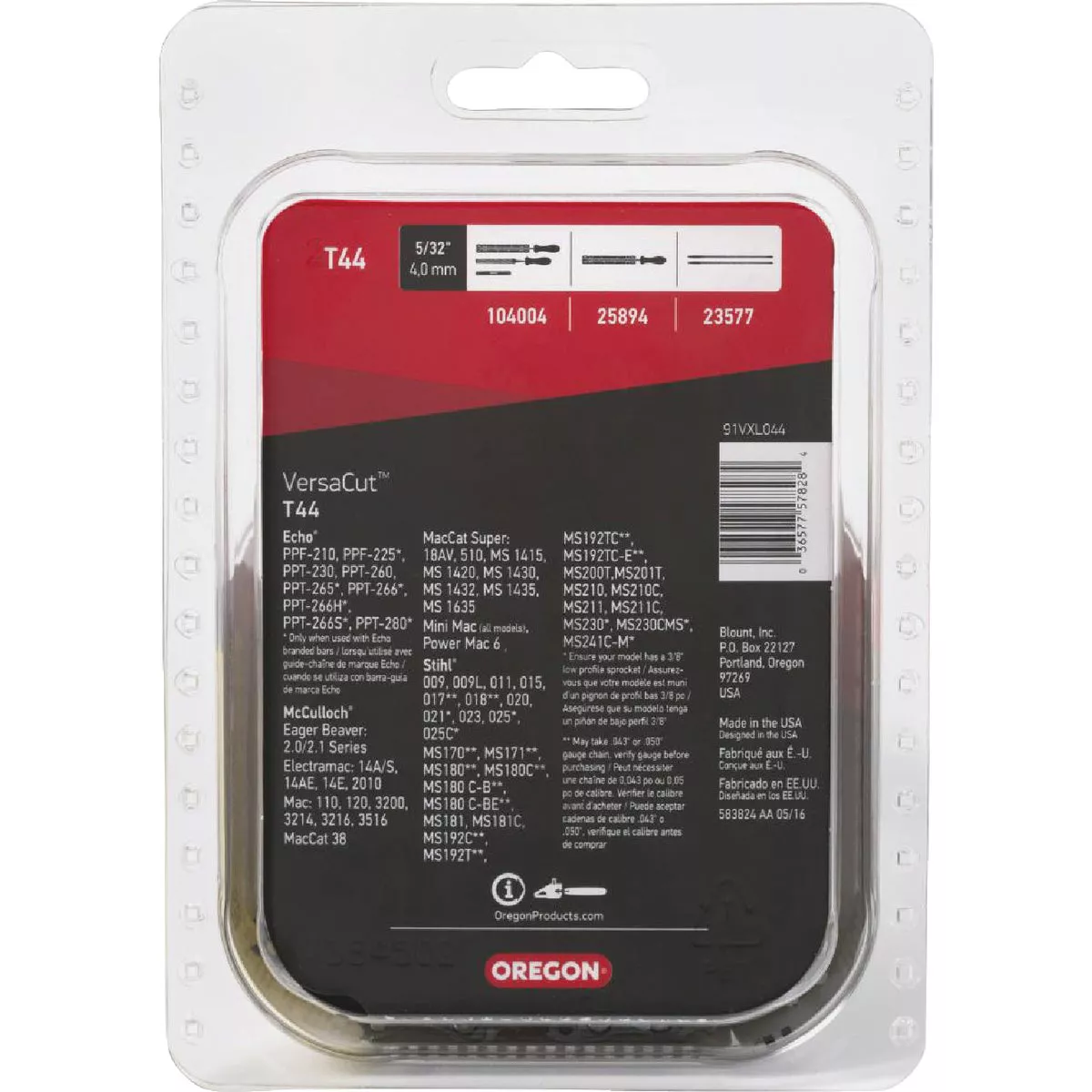 Oregon T44 VersaCut Saw Chain for 12 in. Bar - 44 Drive Links - fits Echo, Stihl, McCulloch, Remington, Poulan and more
