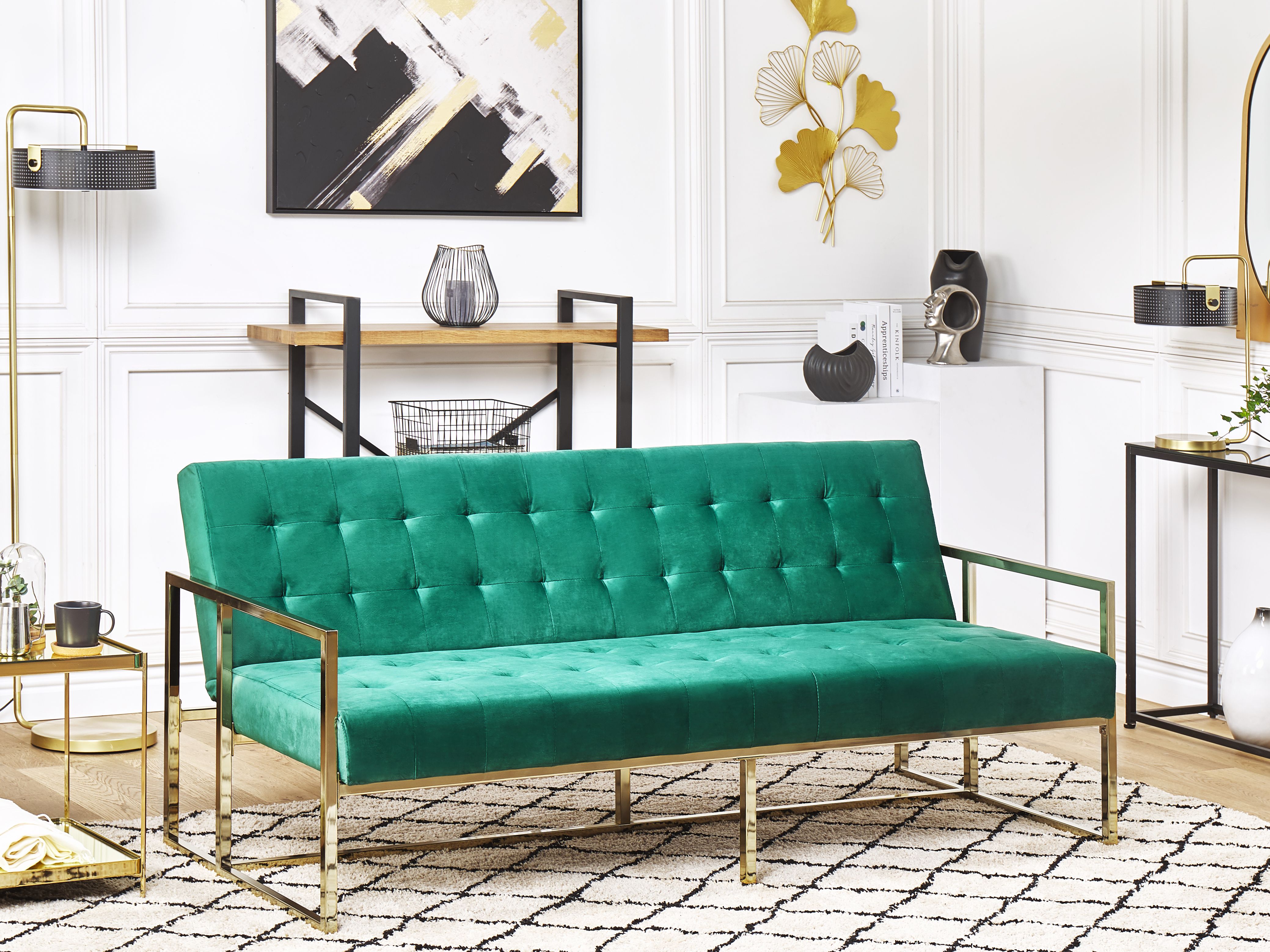 Sofa Bed 3 Seater MARSTAL Velvet Emerald Green