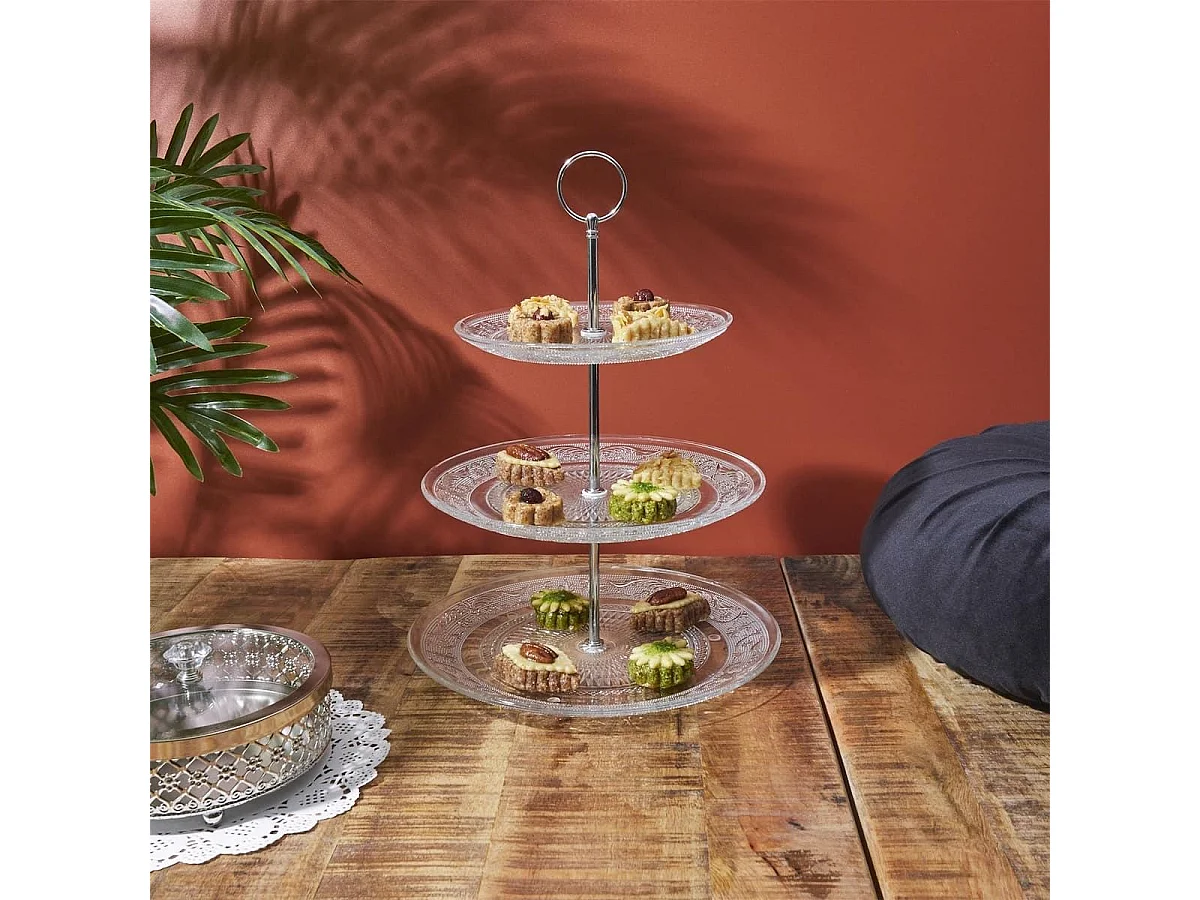 Plateau décoratif en verre à 3 niveaux (Ø25, 20 et 15 cm)