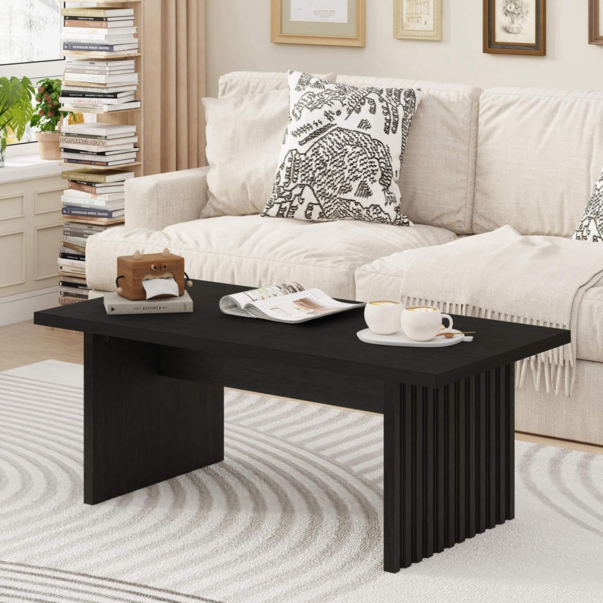 BON AUGURE Black Coffee Table, Modern Coffee Tables for Living Room, Wooden Center Table, Living Room Tables for Home, Office (Black Oak, 43Inch)