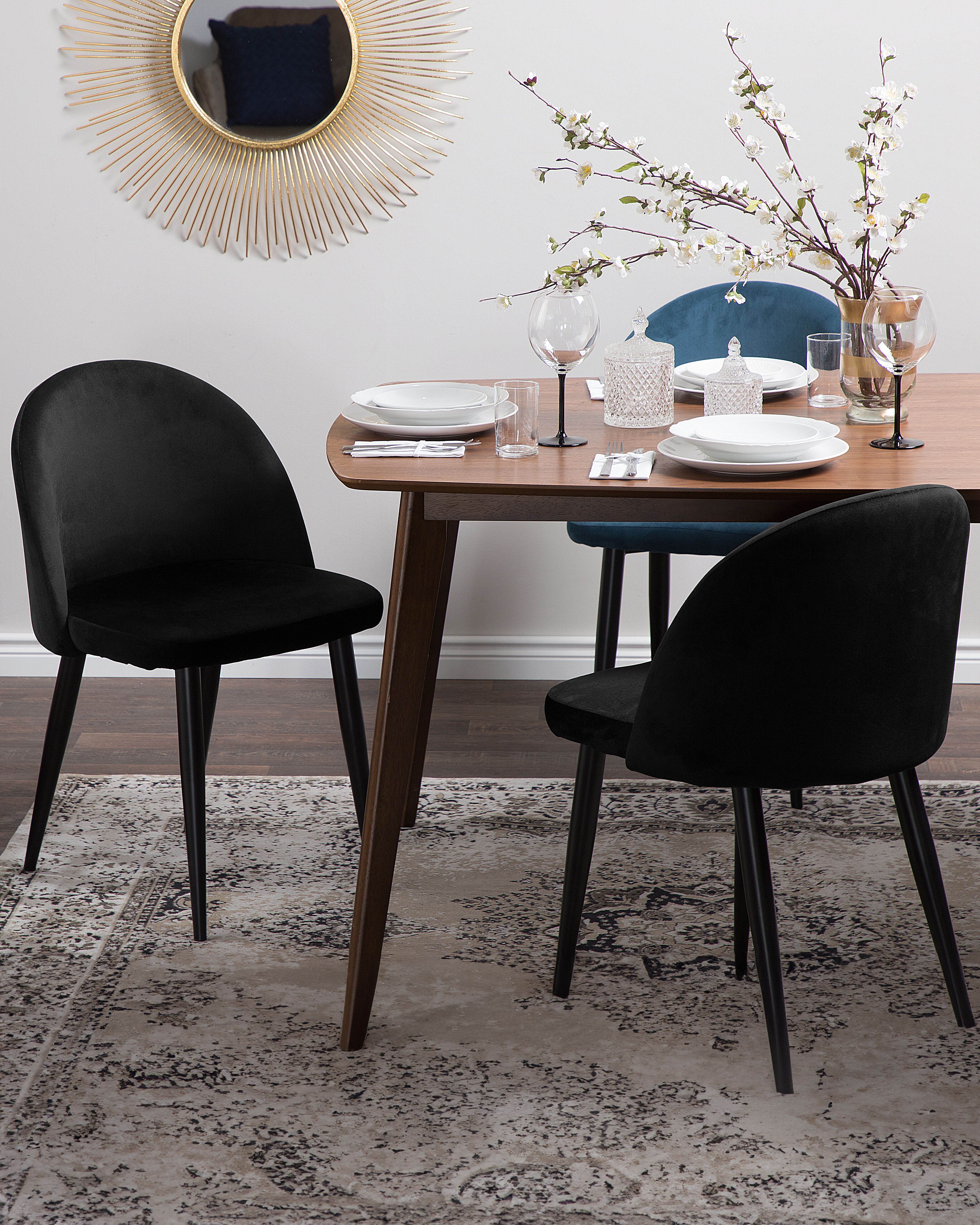 Set of 2 Dining Chairs VISALIA Velvet Black