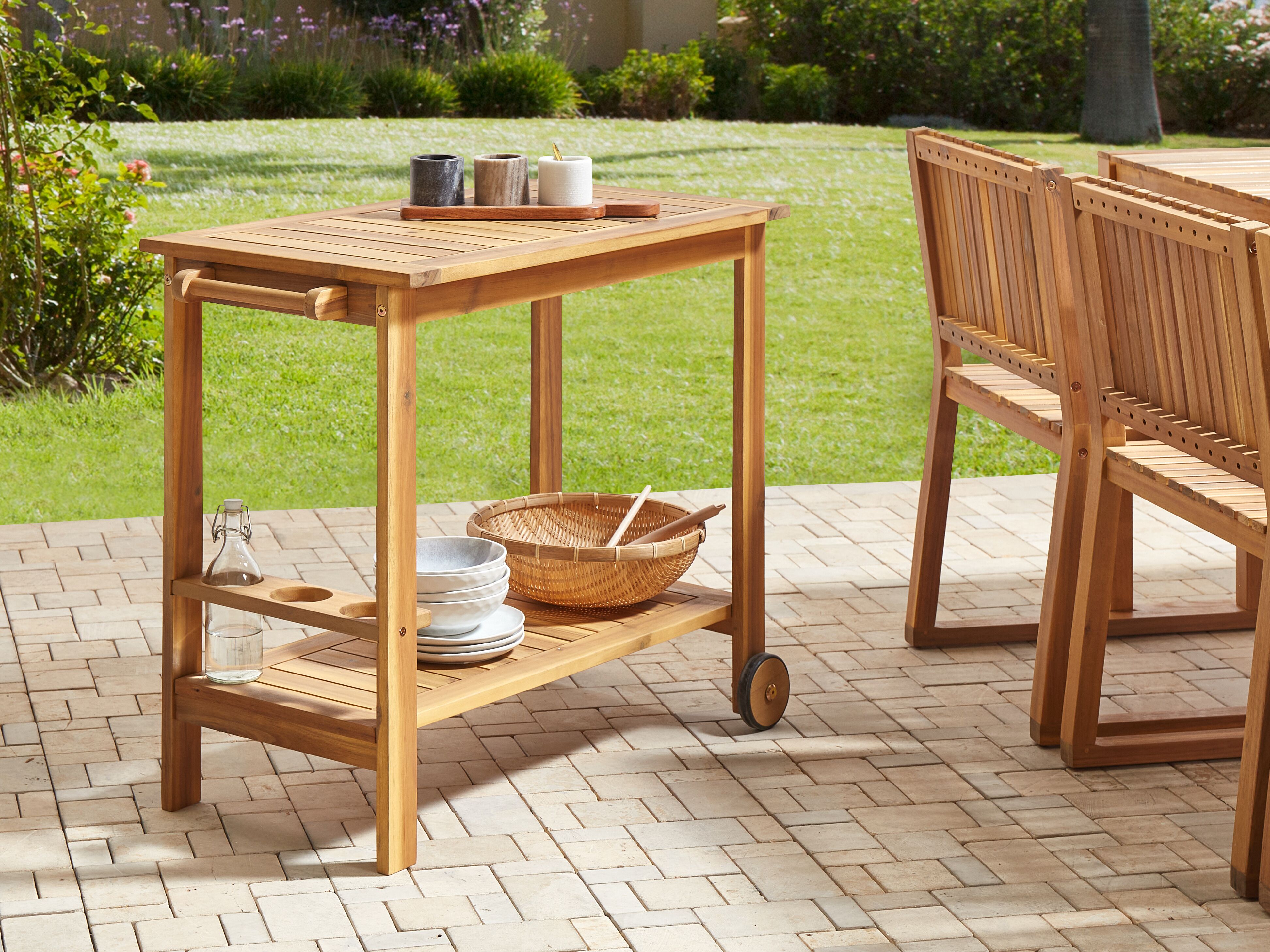 Garden Drinks Trolley SASSARI II Certified Acacia Wood Light Brown