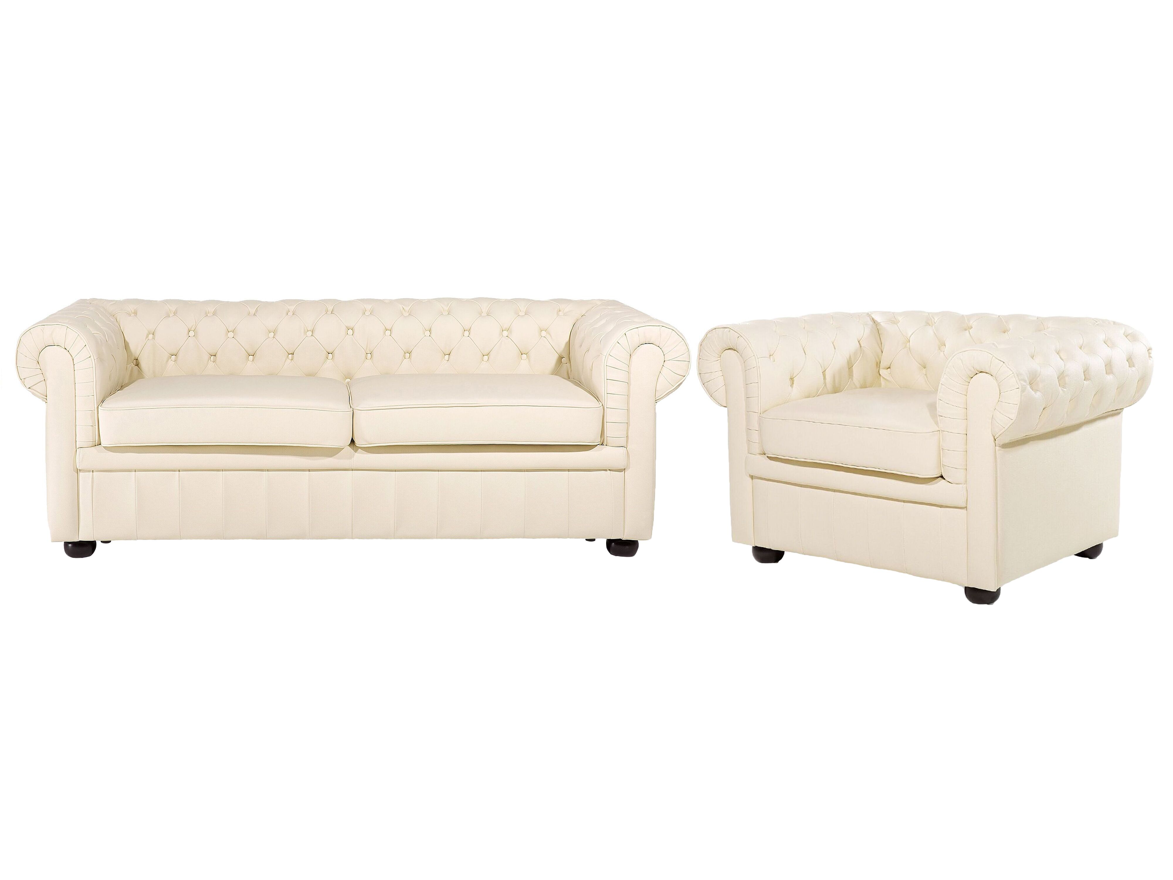 Living Room Set 4 Seater CHESTERFIELD Leather Light Beige