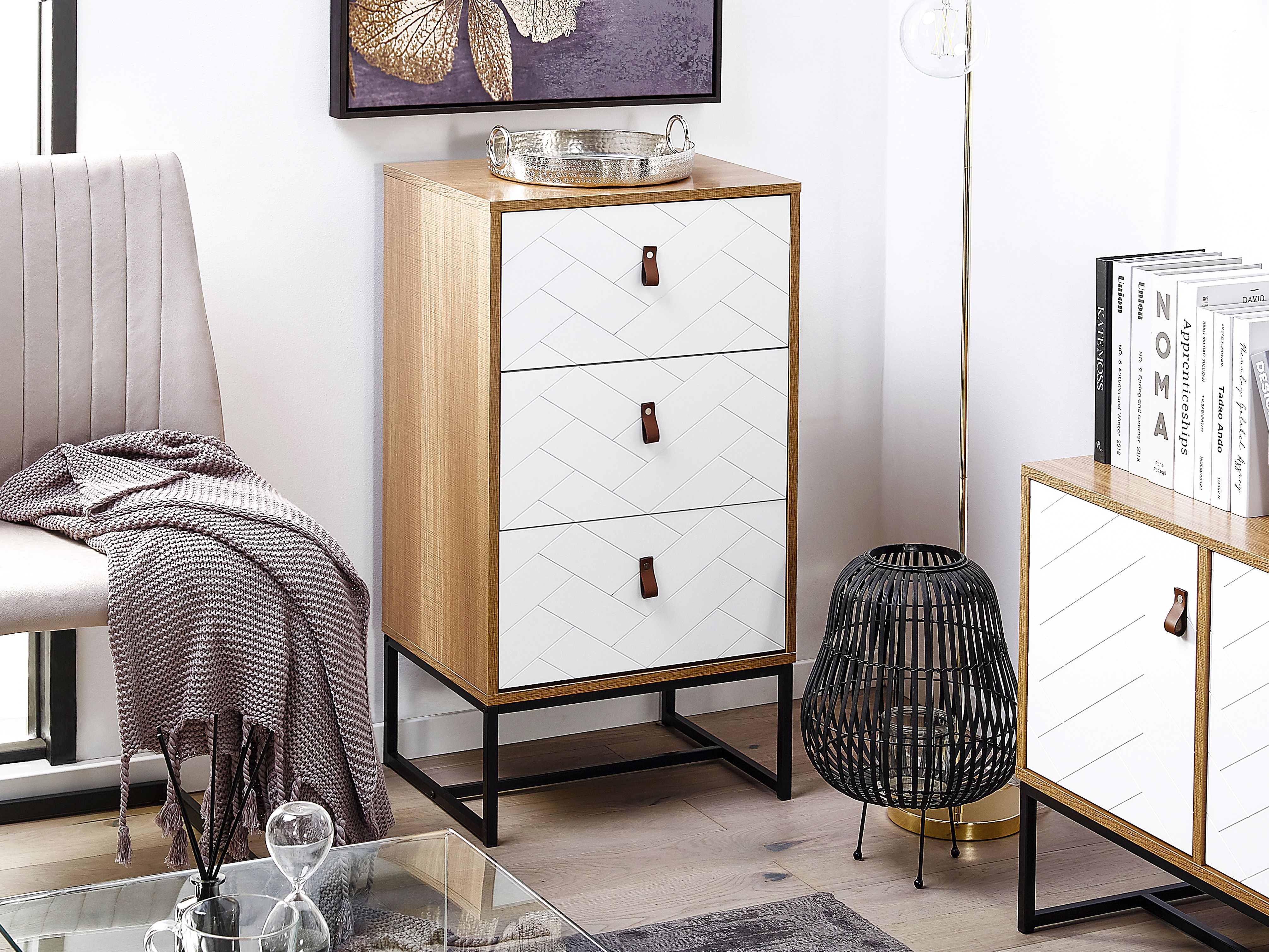 3 Drawer Chest NUEVA Light Brown/ White