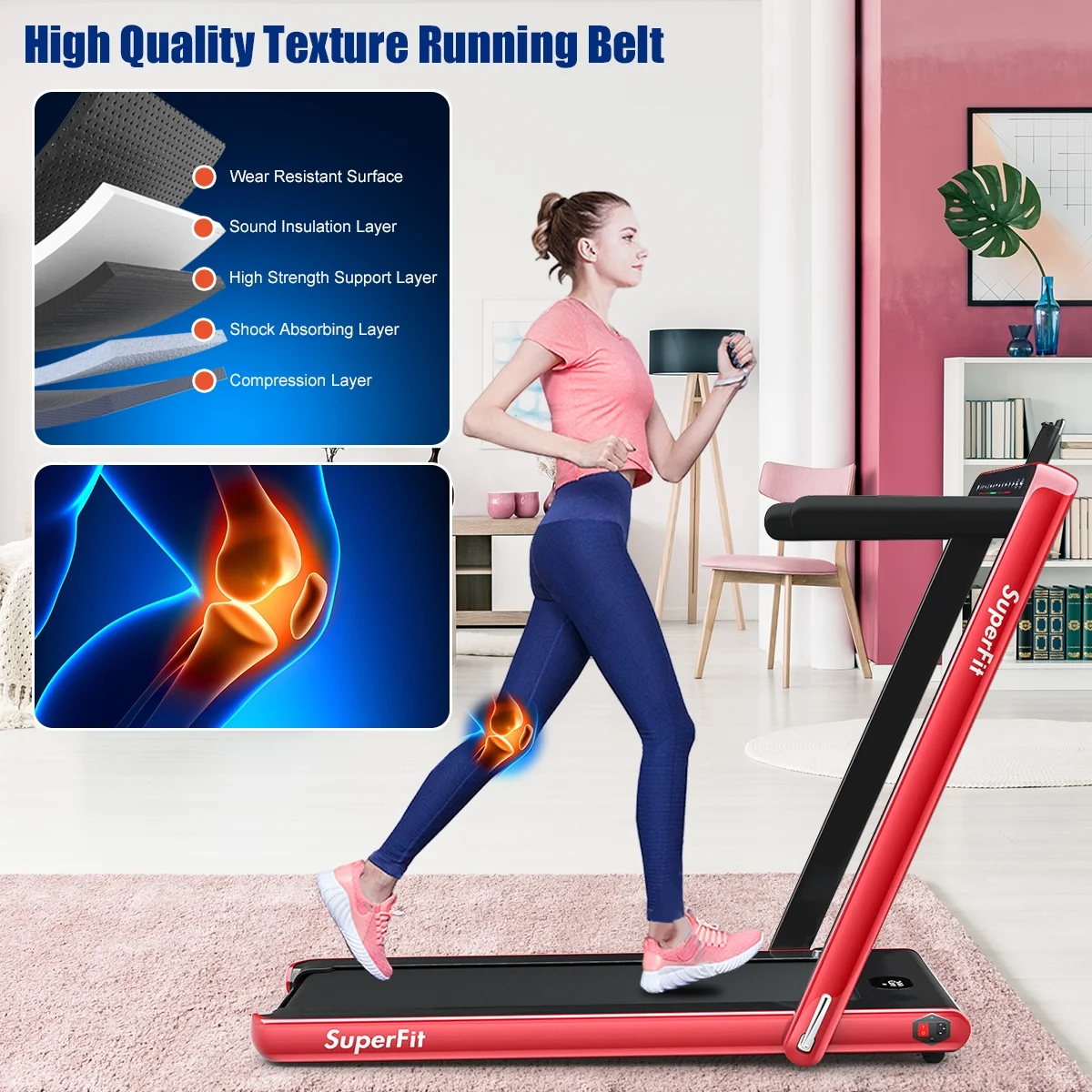 Gymax 2 in 1 Folding Treadmill 2.25HP Running Machine w/ Dual Display APP Control Black - Image 25