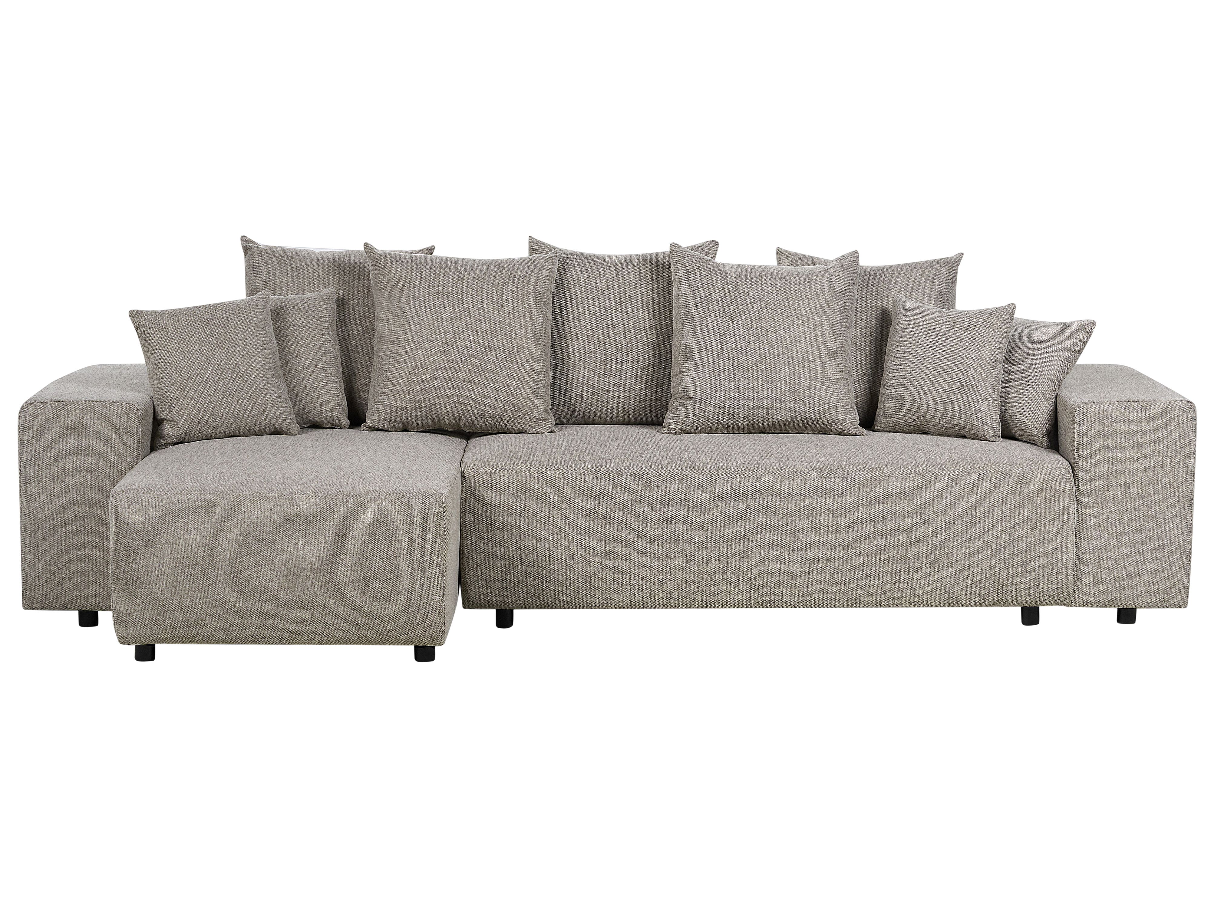 Corner Sofa Bed 3 Seater LUSPA Fabric Taupe with Storage Right Hand