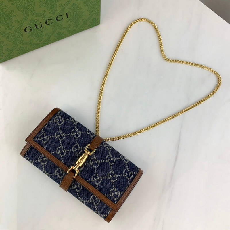 Replica Gucci Jackie 1961 Chain Wallet 652681 In Blue Denim1:1High-quality replica