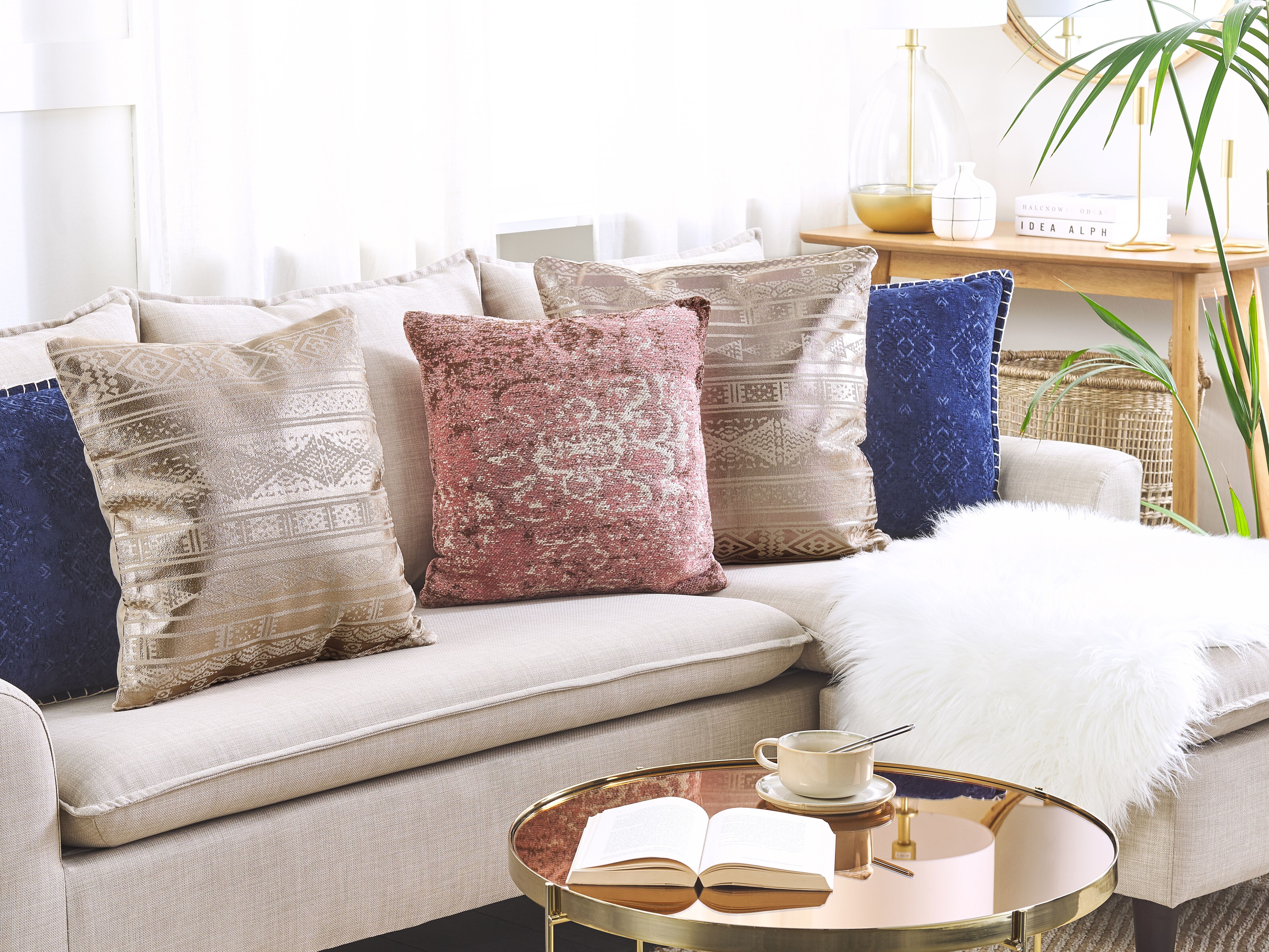Throw Cushion OUJDA Cotton 50 x 50 cm Rose Gold Geometric Pattern