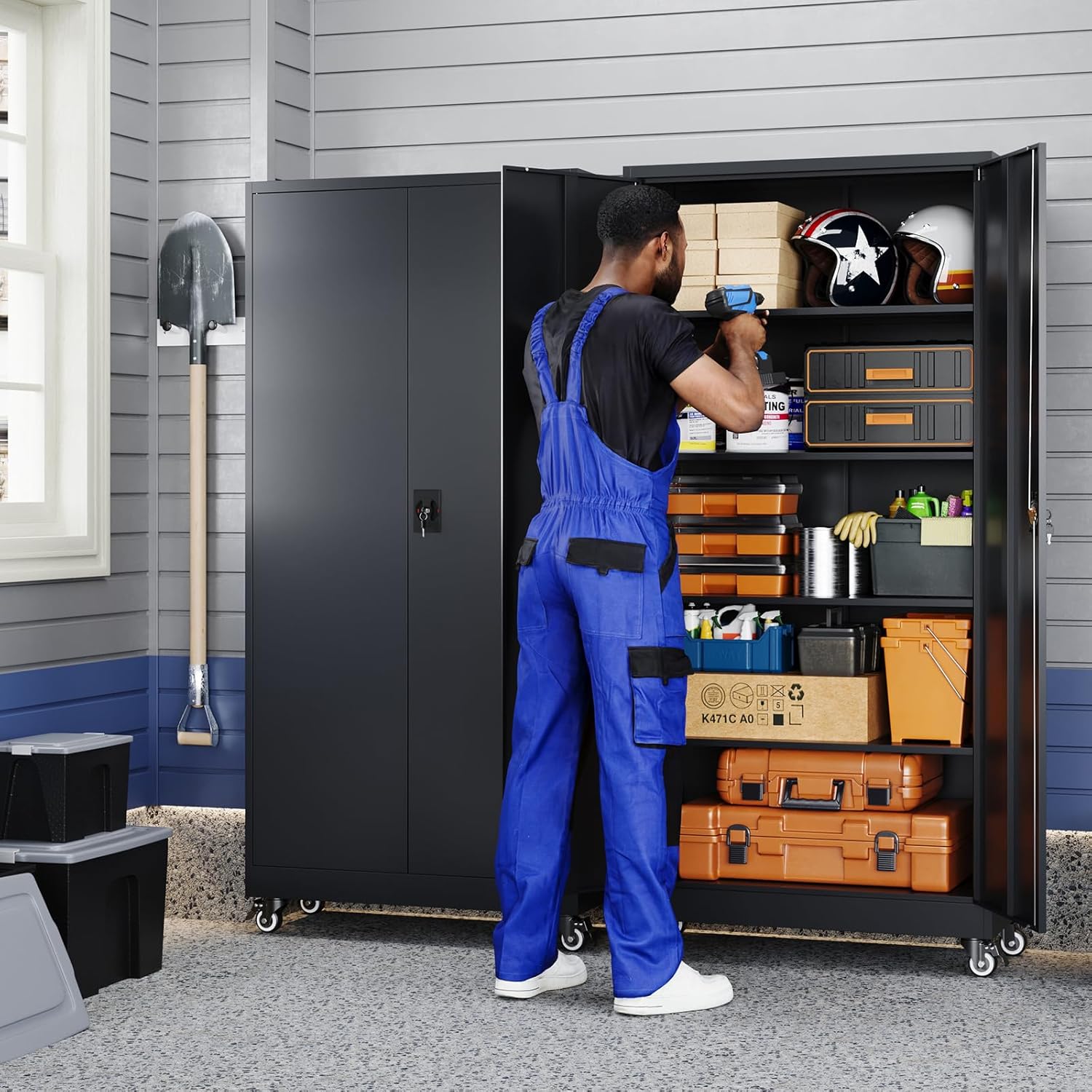 Yizosh Metal Garage Storage Cabinet with Locking Doors and Adjustable Shelves,- 75
