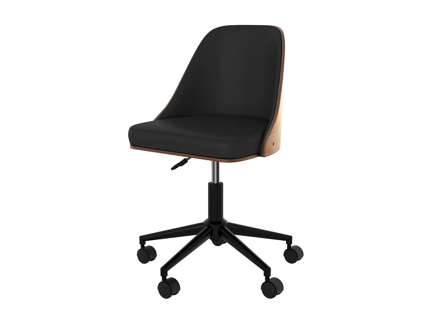 Chaise de bureau pivotante sur roulettes en bois foncé et PU noir - Georges
