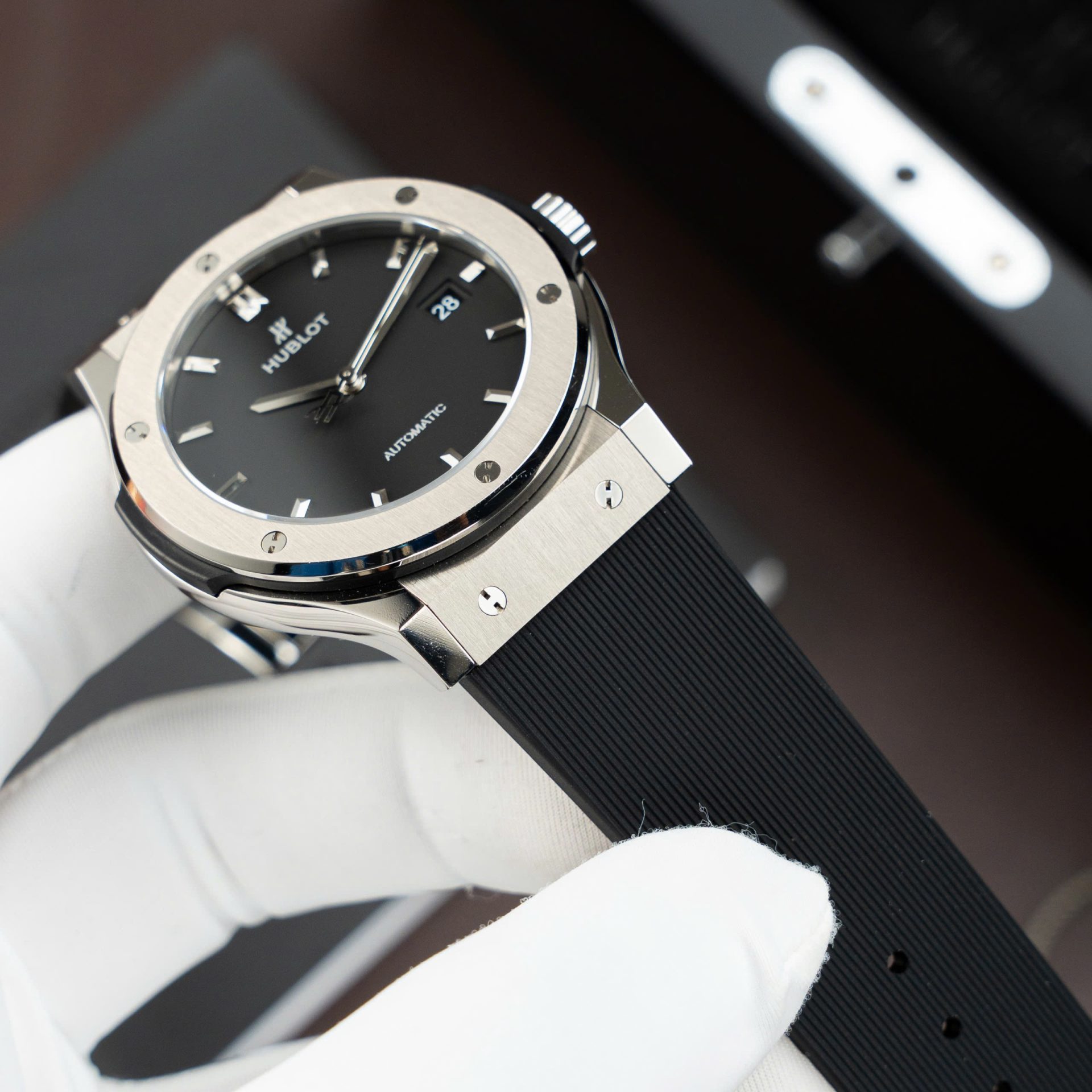 Hublot Classic Fusion Titanium Dial Black Replica Watch Movement SW300 Rubber Strap 42mm - Top club
