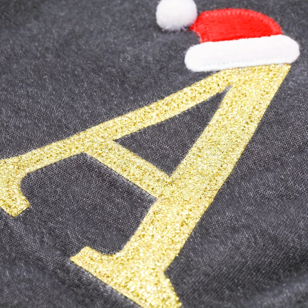 Gepersonaliseerde Fluwelen Kerstsok met Monogram – Modern Grijs Ontwerp
