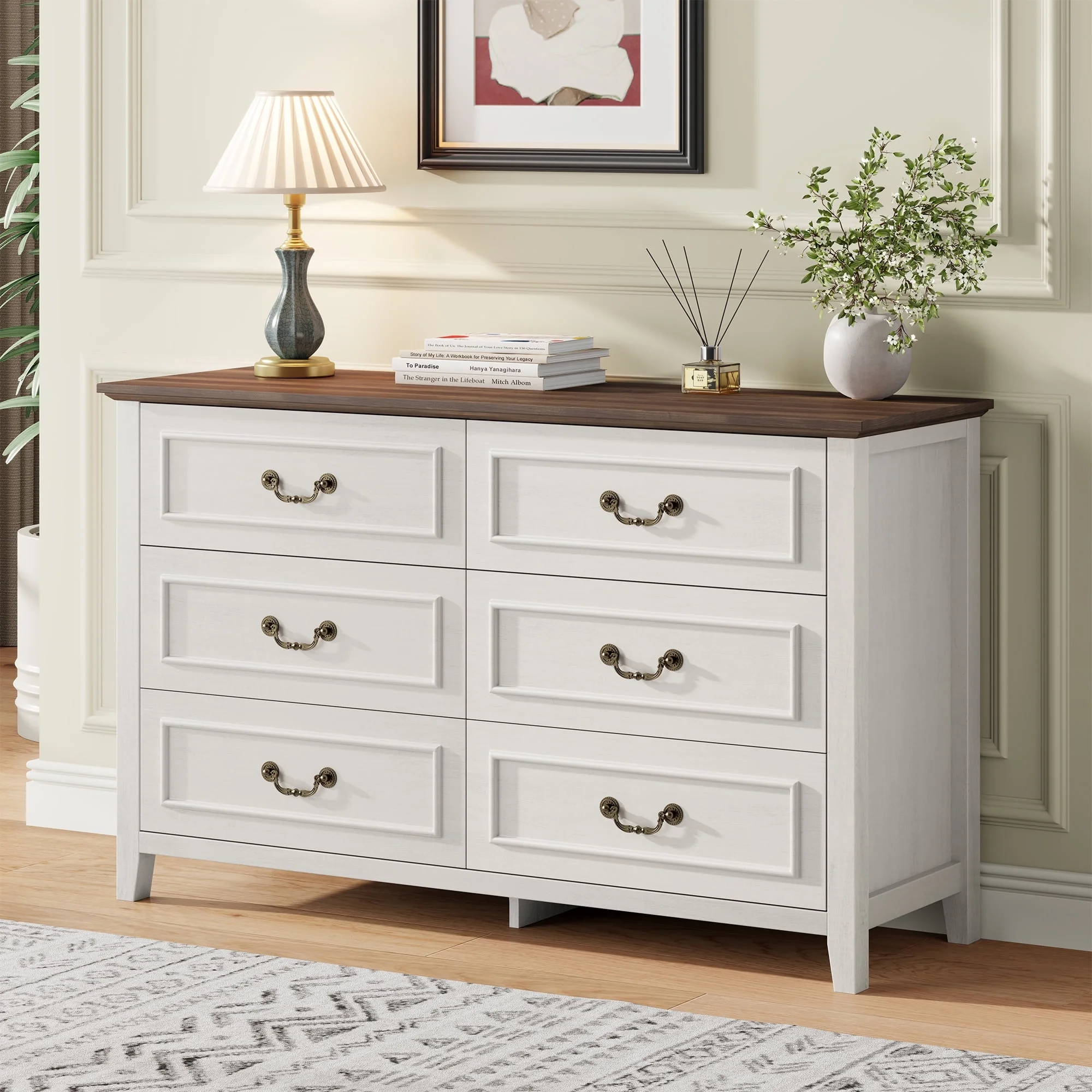 GIKPAL White Dresser for Bedroom, 6 Drawers Wood Dresser with Antique Handles, Farmhouse Rustic Chest of Drawers for Bedroom, Living Room, Entryway & Hallway - Image 5