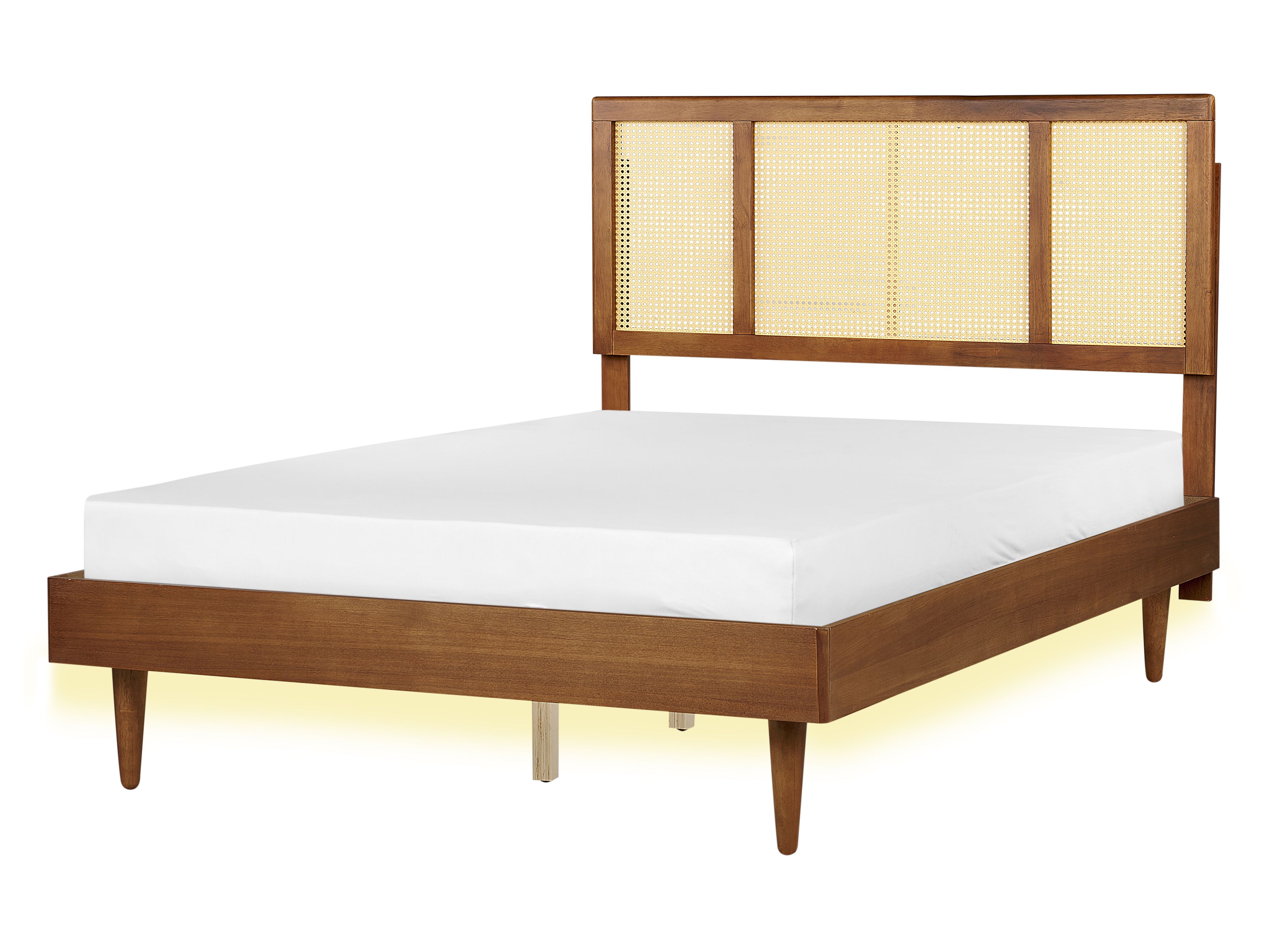 Bed with LED Rattan AURAY 140 x 200 cm (EU Double) Brown