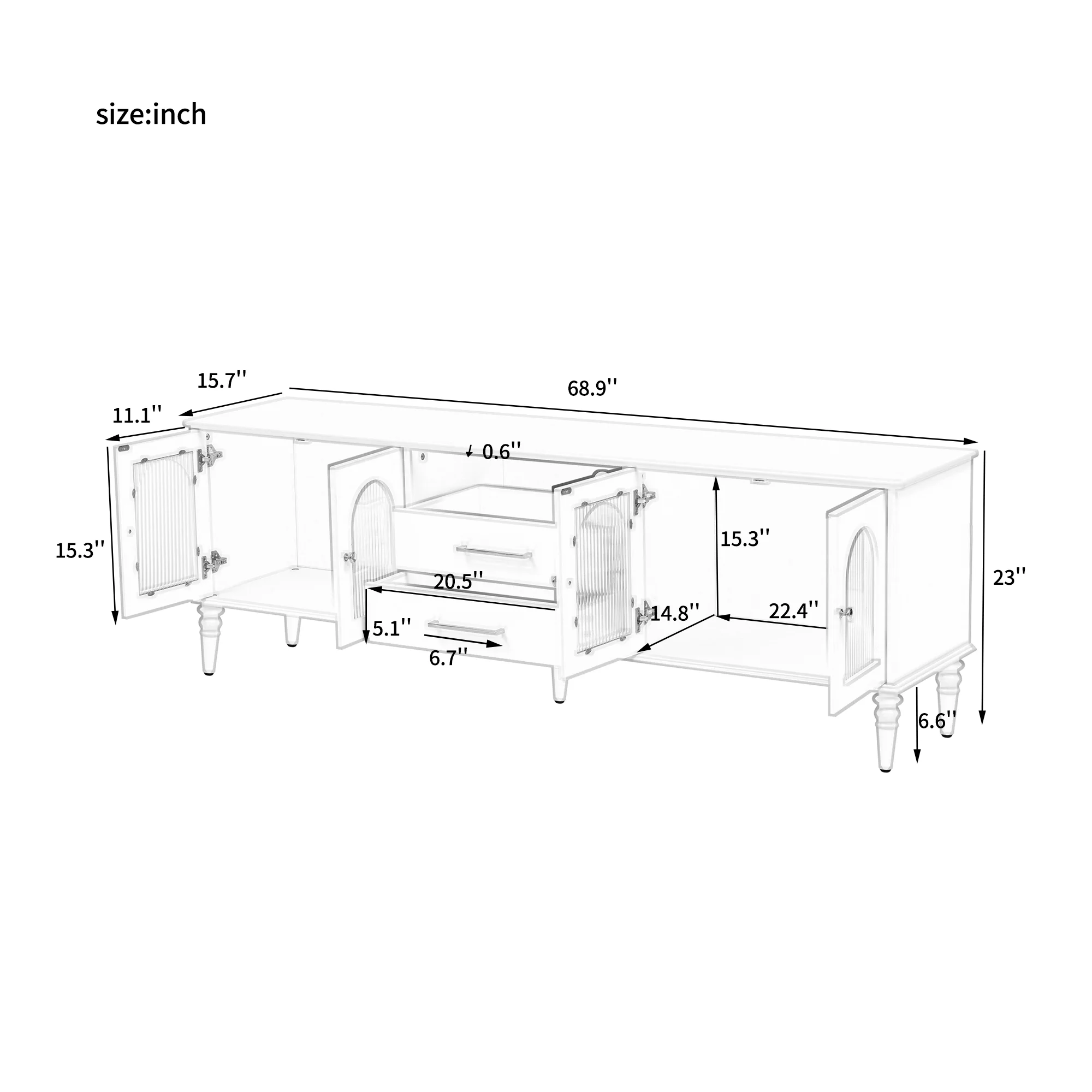 Harper & Bright Designs TV Stand with Fluted Glass Doors for 75 inch TV, TV Storage Cabinet Table with Drawers, Wood Media Console Table with Solid Wood Legs for Living Room, White