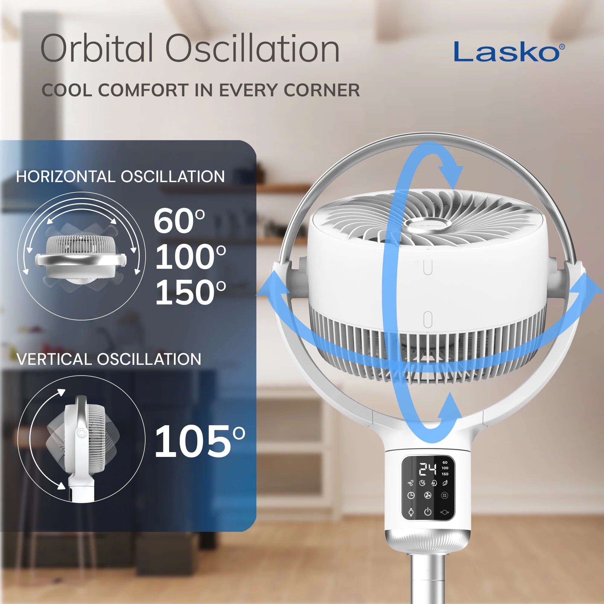 Lasko Whirlwind 7�� 24-Speed Orbital Motion 25ft/s Airflow Remote Control Pedestal Fan, APDC301 - Image 3