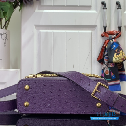 Purple Ostrich Leather Mini Handbag with Pearl Chain Detail1:1High-quality replica