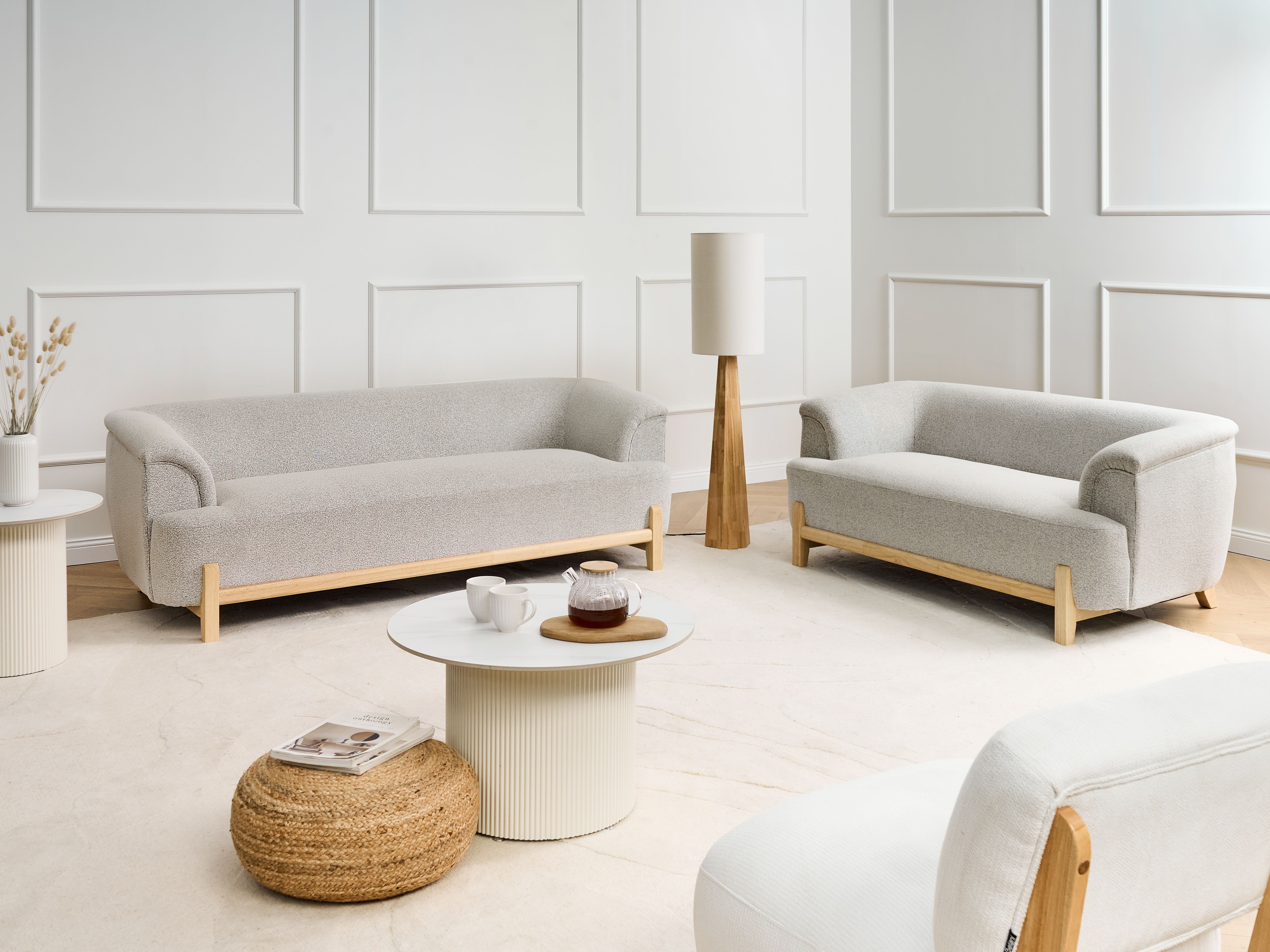Living Room Set 5 Seater ALNOR Fabric Light Grey