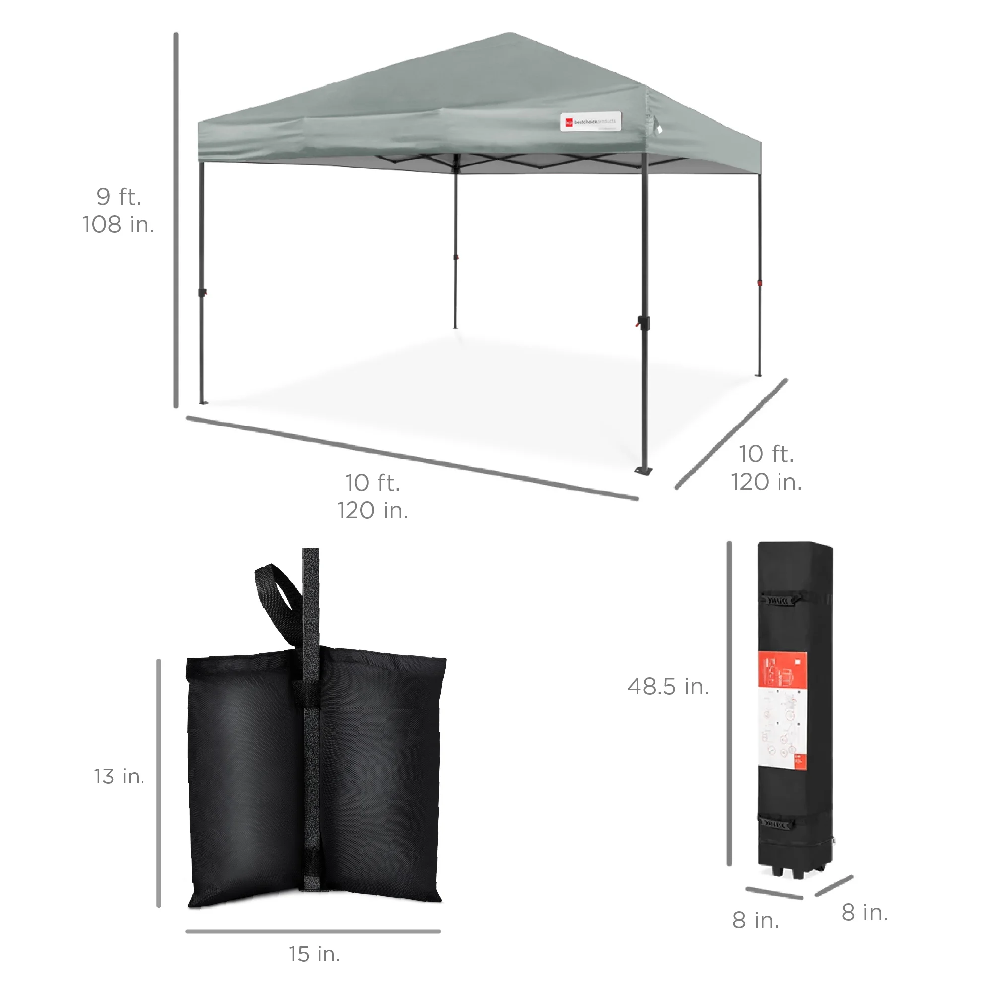 Best Choice Products 10x10ft Easy Setup Pop Up Canopy w/ 1-Button Setup, Wheeled Case, 4 Weight Bags - White - Image 244
