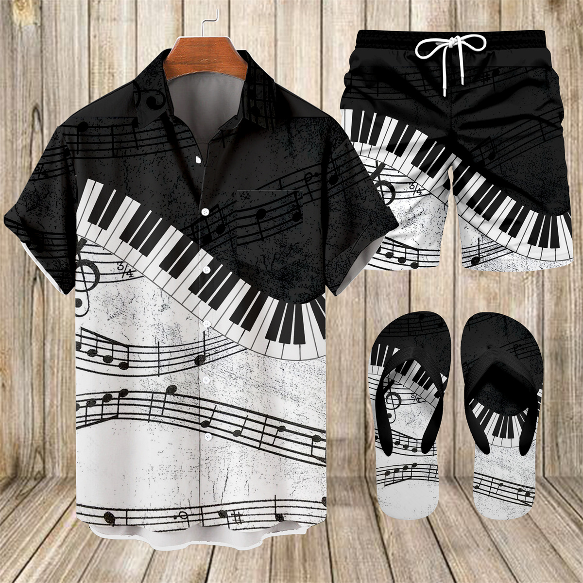 Suitmens Men's Tiki Party Hawaiian Vacation Print Three-Piece Set 025