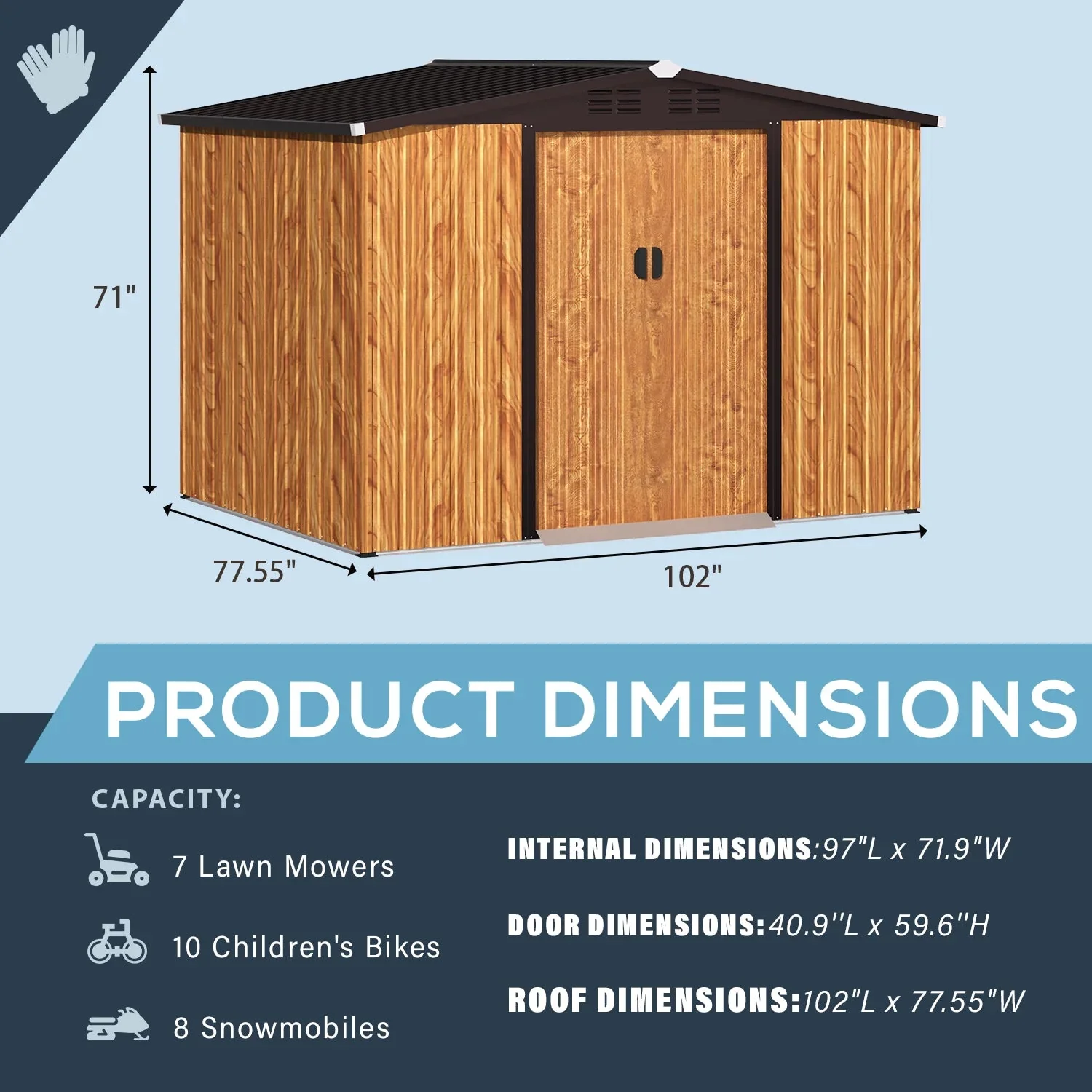 U-MAX 8 x 6 ft. Wood Grain Outdoor Metal Storage Shed With Lockable Door - Image 5 U-MAX 8 x 6 ft. Wood Grain Outdoor Metal Storage Shed With Lockable Door - Image 5