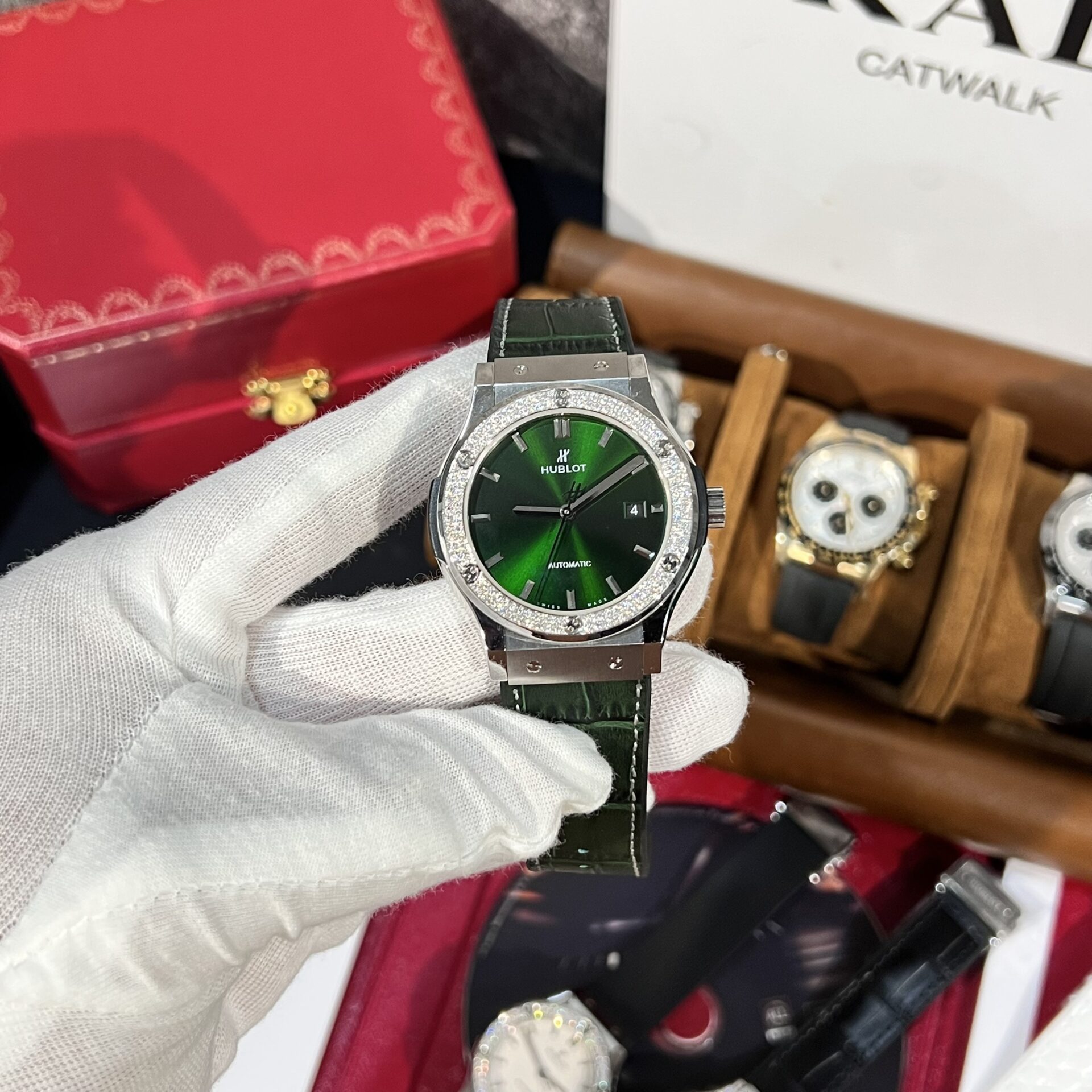 Hublot Replica 11 Watch Classic Fusion Titanium Green Dial With Moissanite Bezel 42mm - Top club