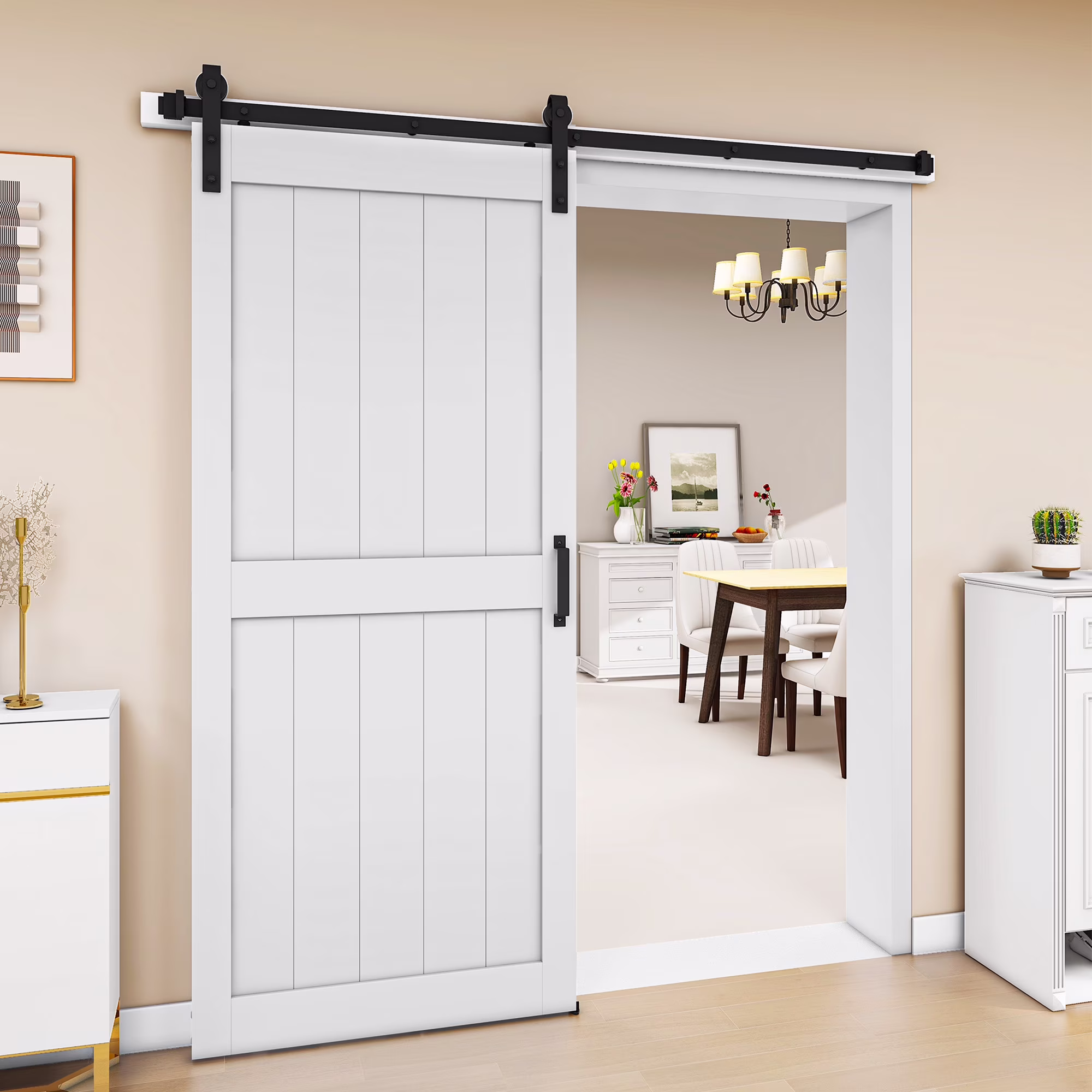 Uforic 48" x 84" Silding Barn Door,with Hardware Kit Rail,and Handle,Pulleys, Gray - Image 6