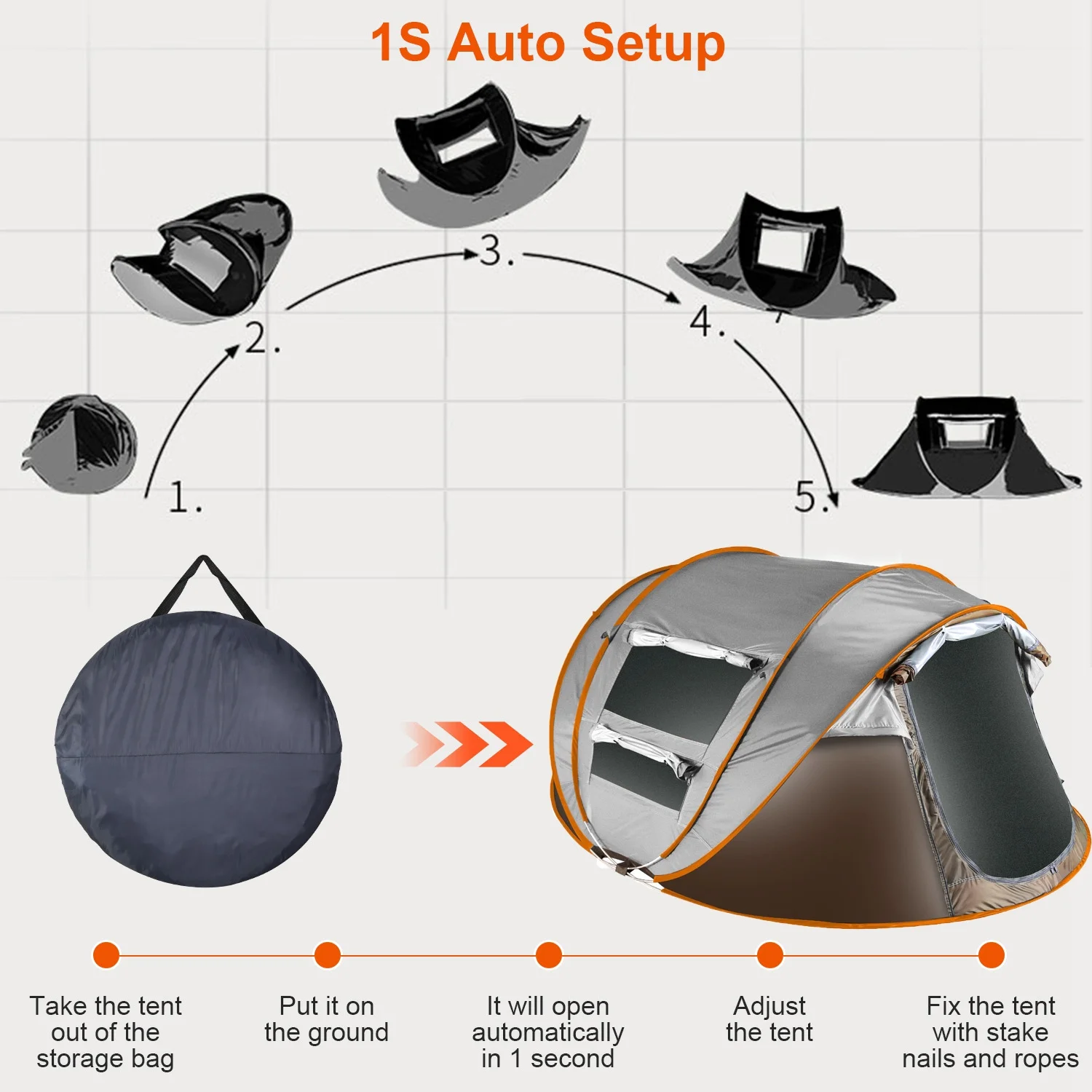 Tcbosik Easy Pop Up Tent for 5-8 Person, Automatic Setup Instant Family Tent with 2 Doors and 4 Mosquito Net Windows, Waterproof Camping Tent with Carry Bag for Hiking & Traveling, Khaki - Image 7