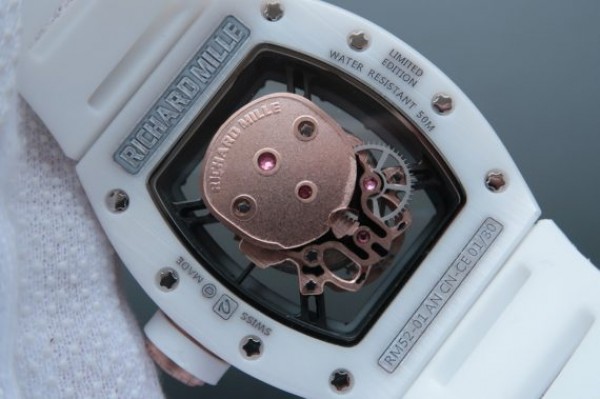 Replica Richard Mille RM052 White Ceramic Gold Skull Dial White Rubber Strap MIYOTA8215 - Top club