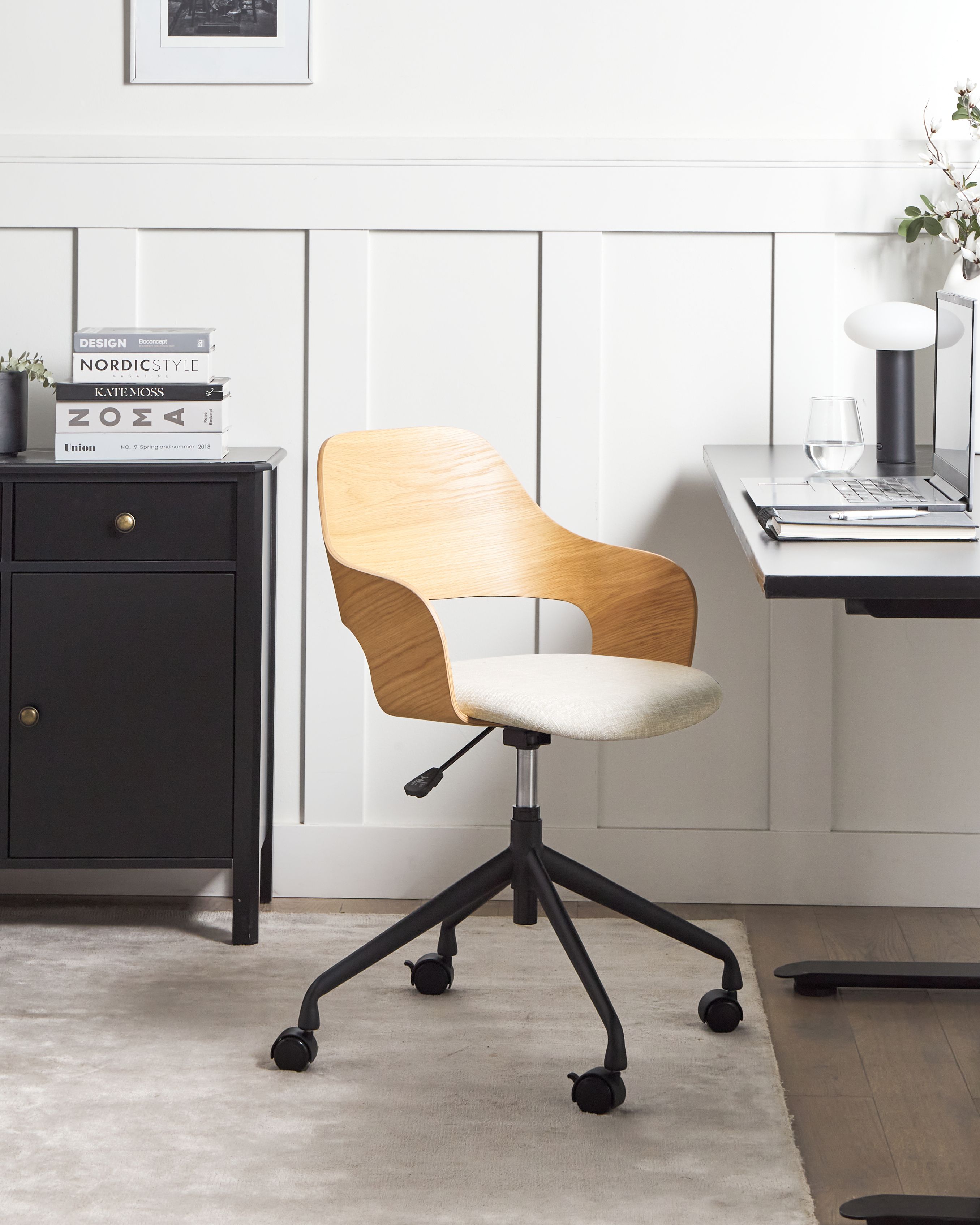 Desk Chair NOVATO Faux Linen Light Beige