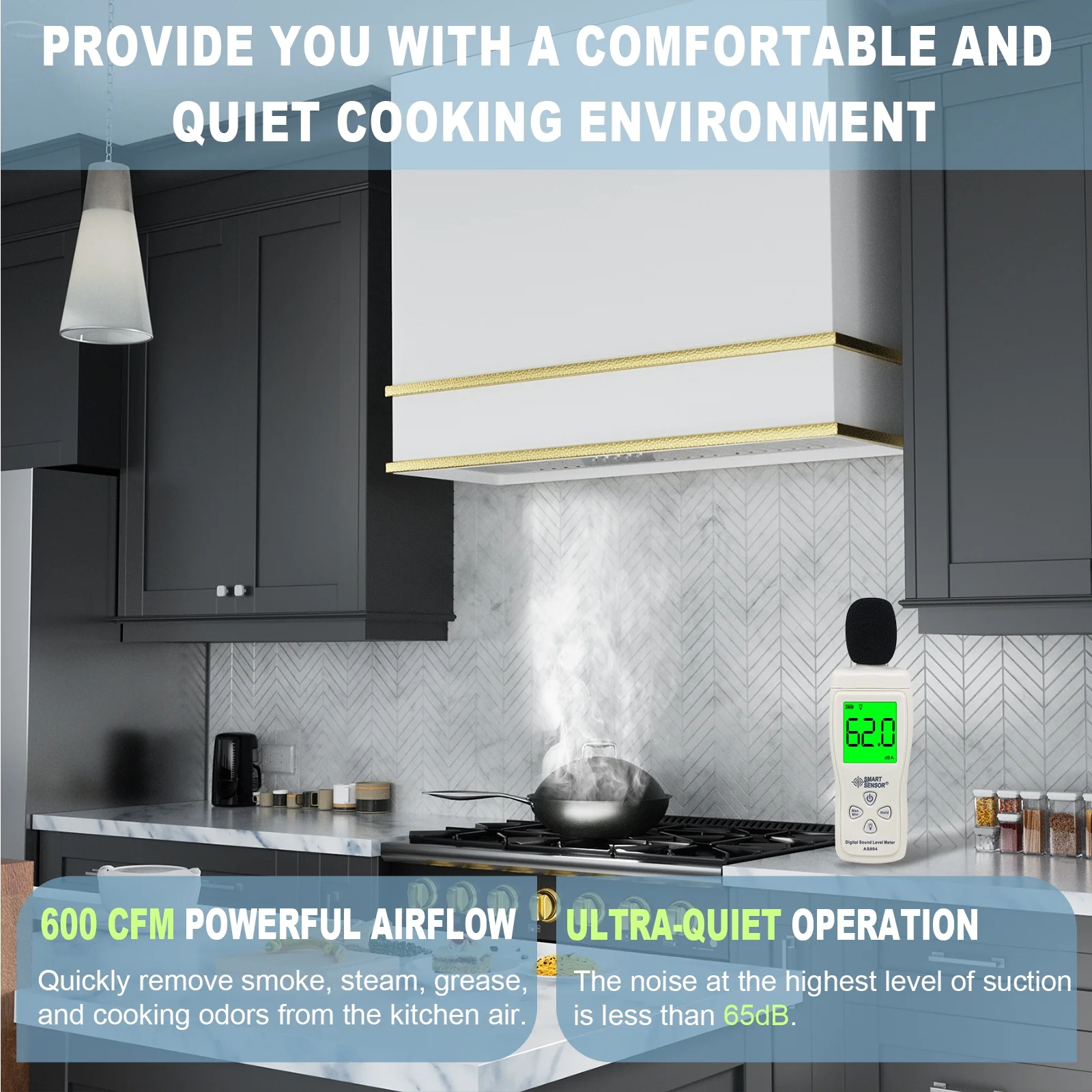 Akicon Range Hood 36 Inch, Ultra Quite Stainless Steel Kitchen Hood, Wall Mount Square Vent Hood with LED Light and Dishwasher-Safe Filters, Hood Vents for Kitchen, 3 Speeds, 600 CFM (AK-HS36HB-SWG)