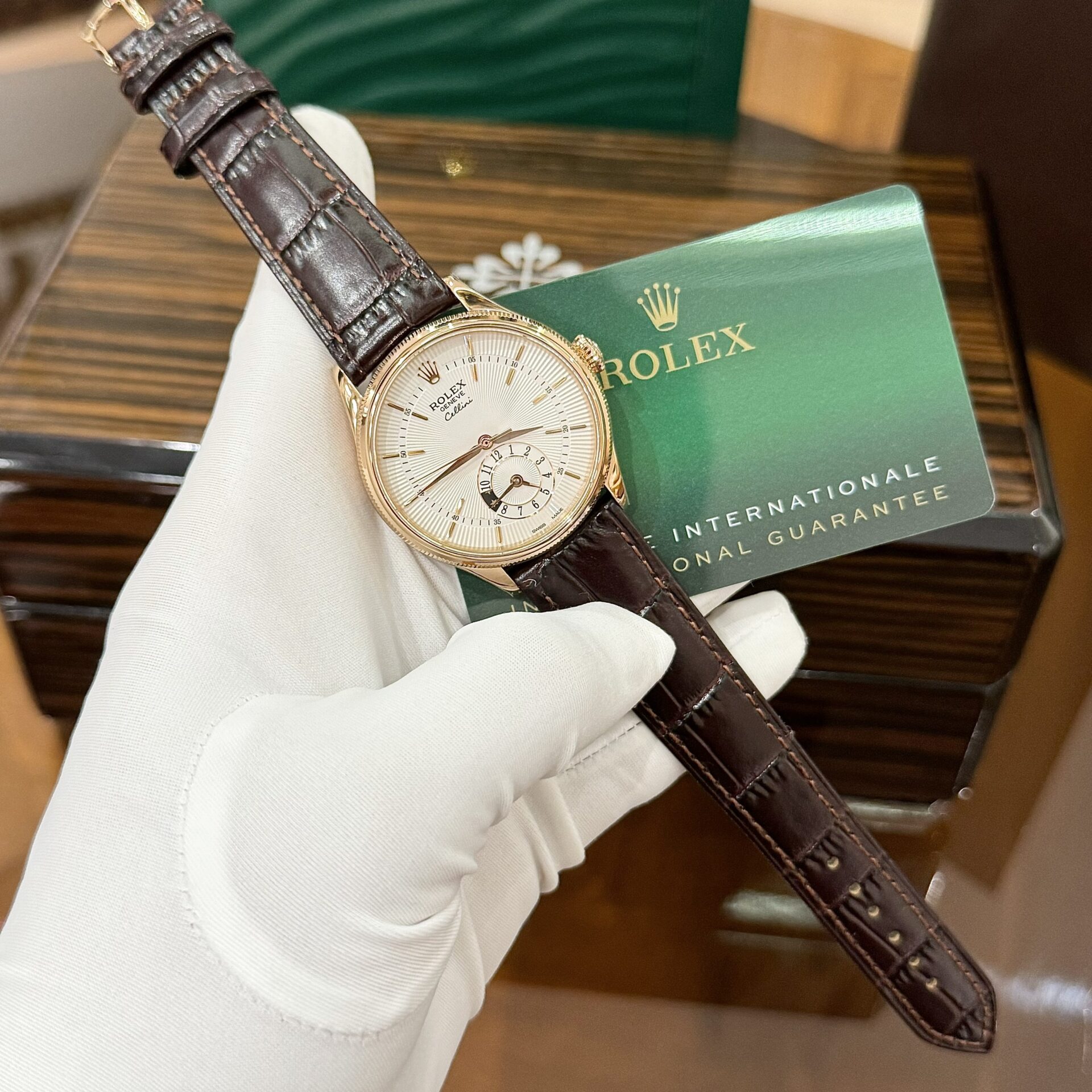 Rolex Cellini 50525 Replica Watch Rose Gold Brown Strap 39mm - Elite Watch Atelier